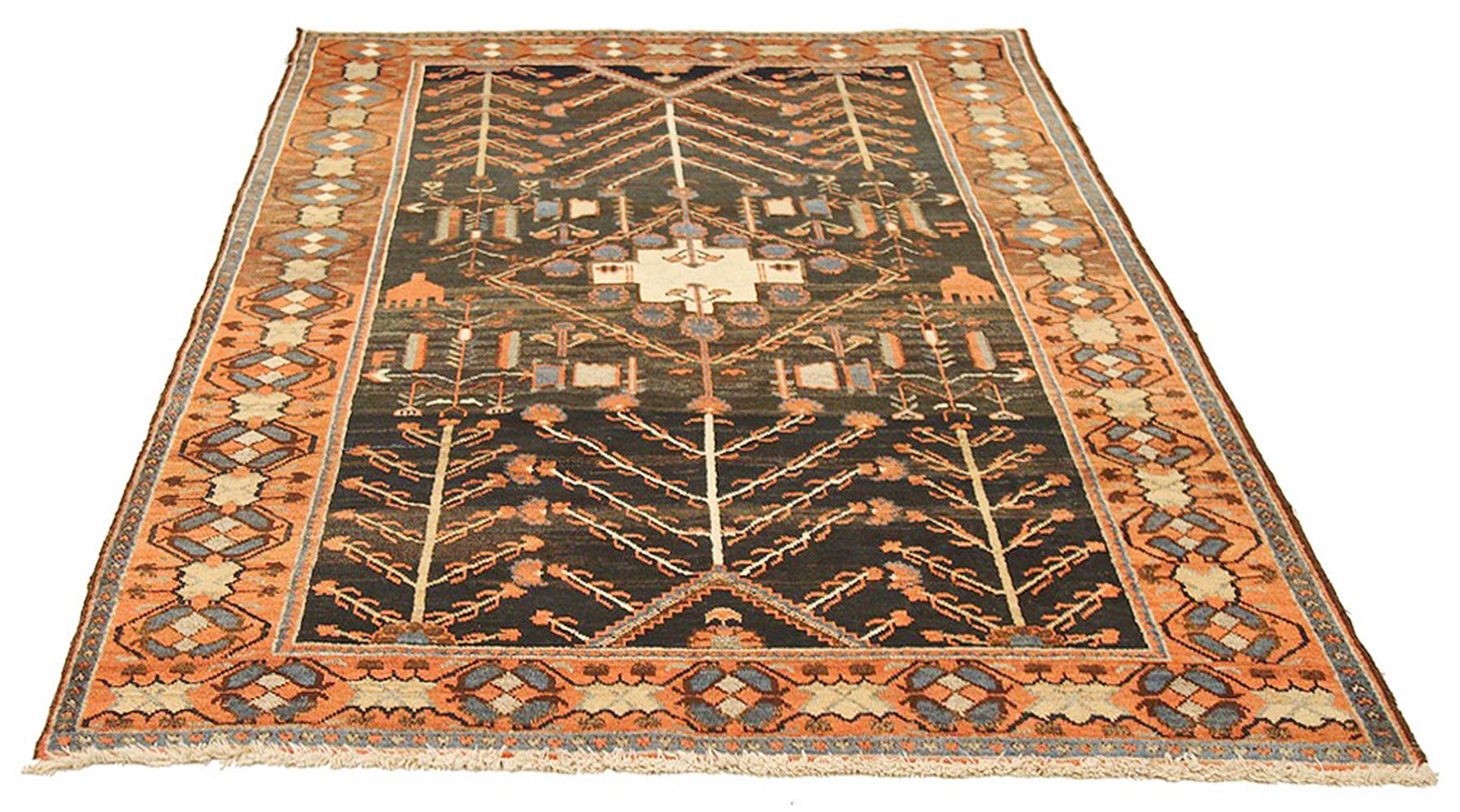 Antique Persian rug handwoven from the finest sheep’s wool and colored with all-natural vegetable dyes that are safe for humans and pets. It’s a traditional Bakhtiar design highlighted by an ivory field filled with floral details in red, green, and