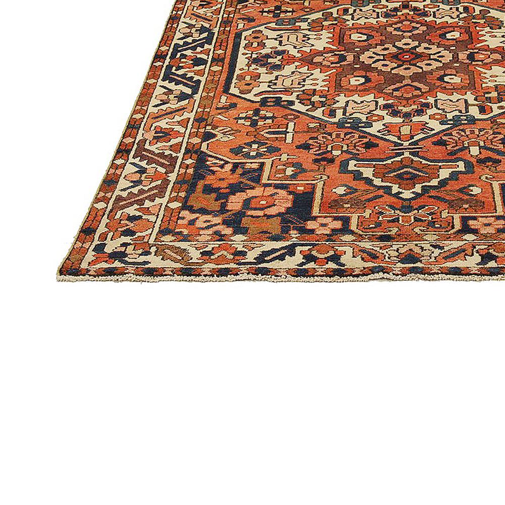 Hand-Woven Antique Persian Bakhtiar Rug with Large Floral Medallion on Ivory Field For Sale