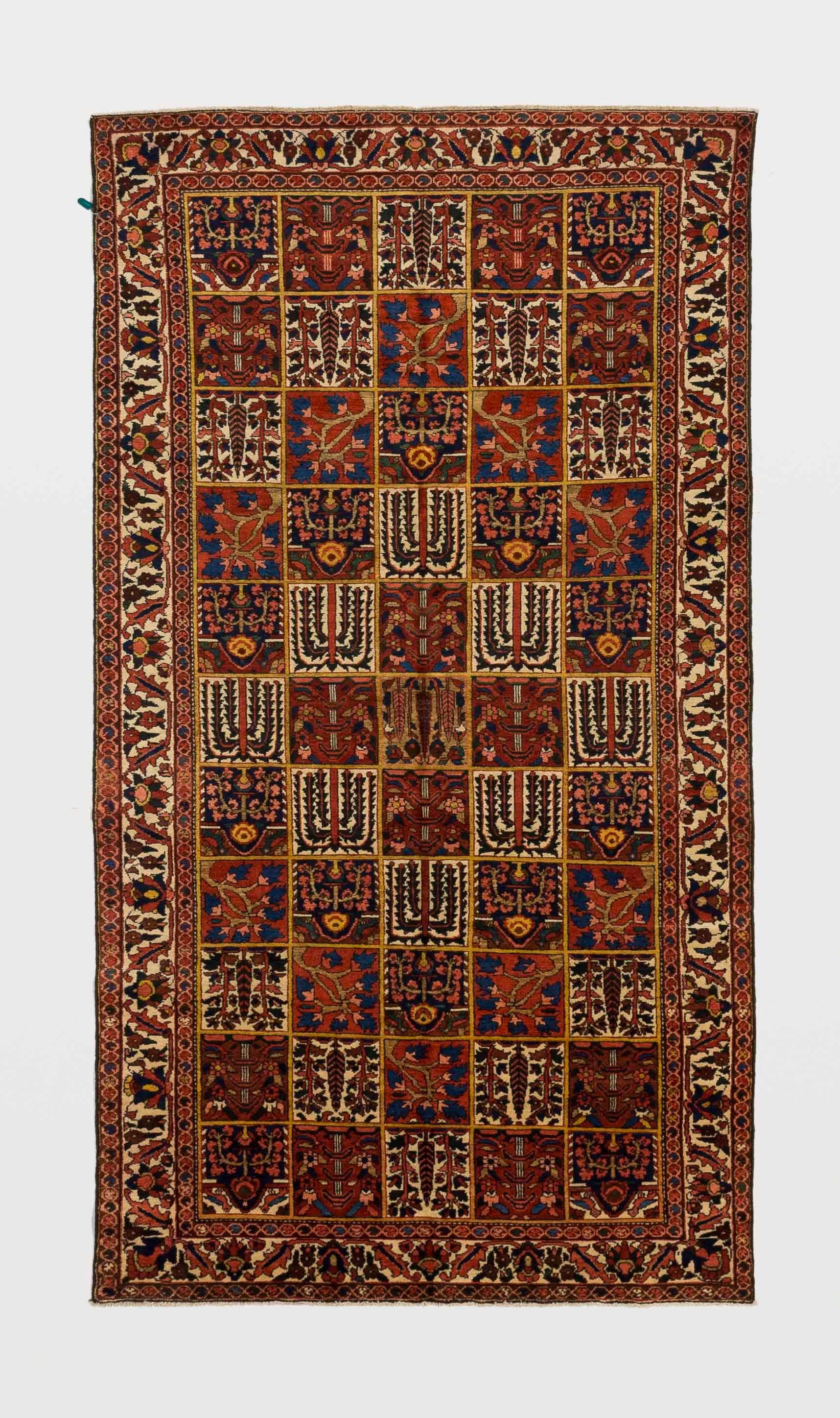 Oushak Antique Persian Bakhtiar Rug with Red, Blue and White Floral Tile Details For Sale