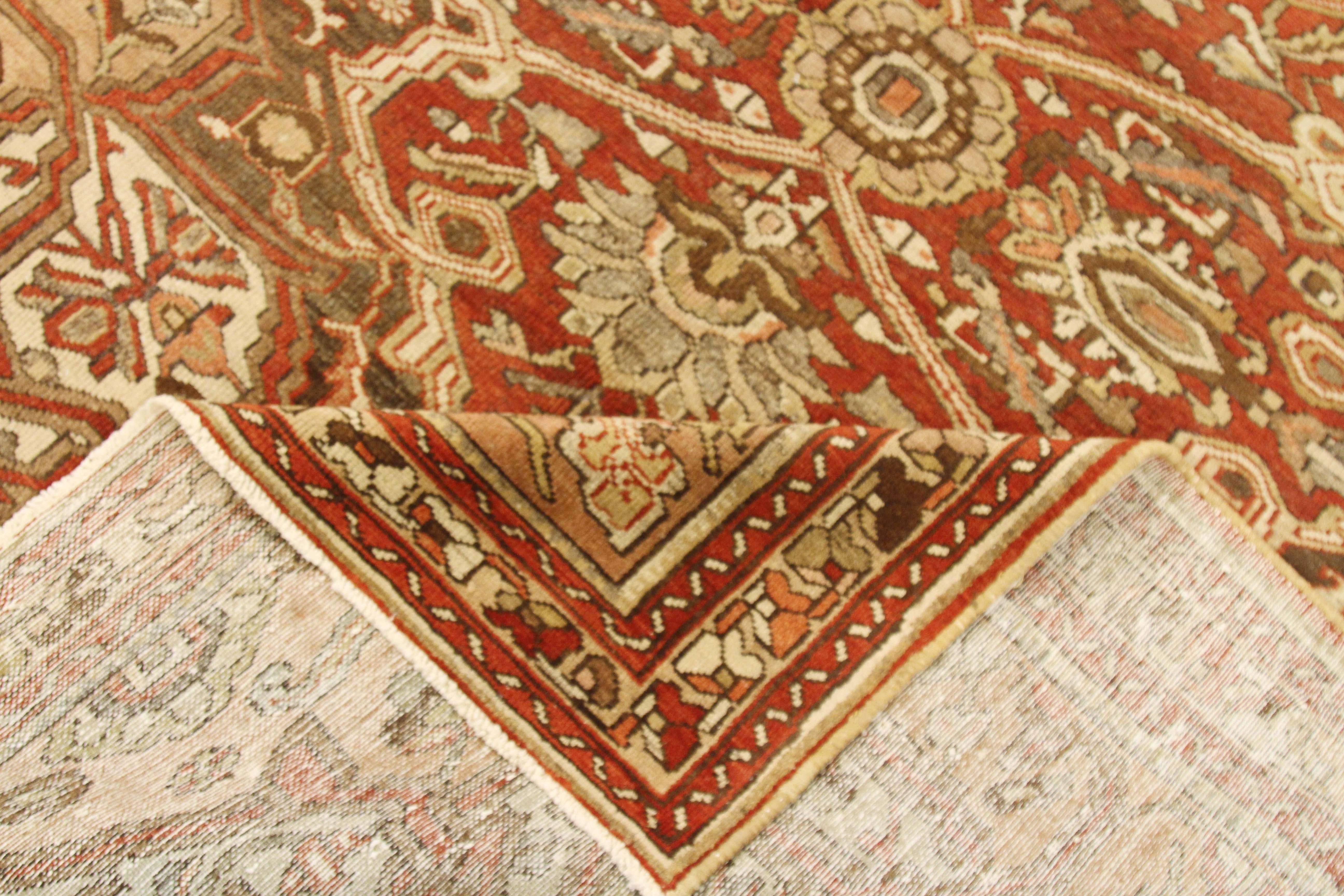 Other Antique Persian Bakhtiar Rug with Red and Brown Floral Medallion on Center Field For Sale