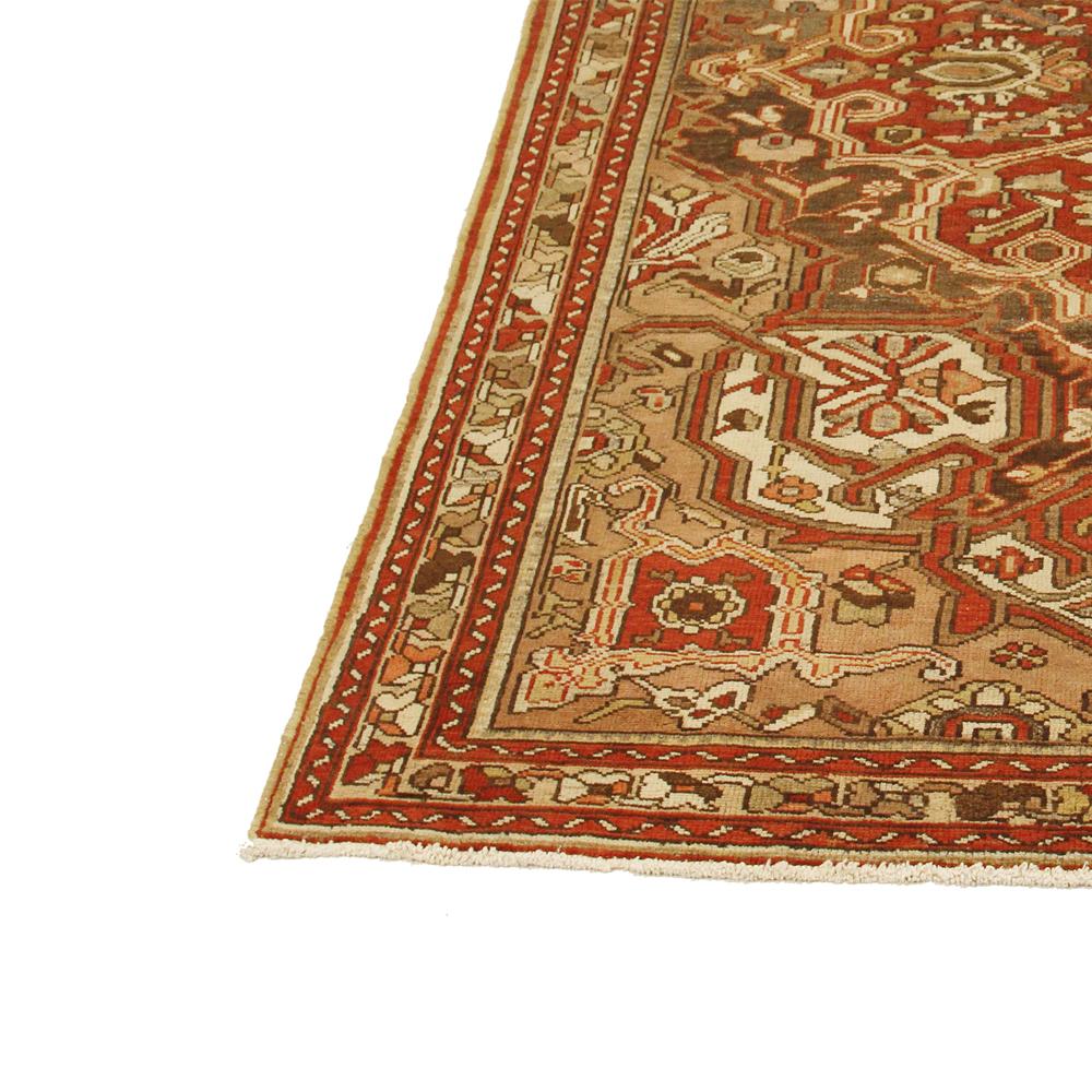 Hand-Woven Antique Persian Bakhtiar Rug with Red and Brown Floral Medallion on Center Field For Sale