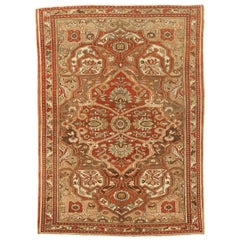 Antique Persian Bakhtiar Rug with Red and Brown Floral Medallion on Center Field