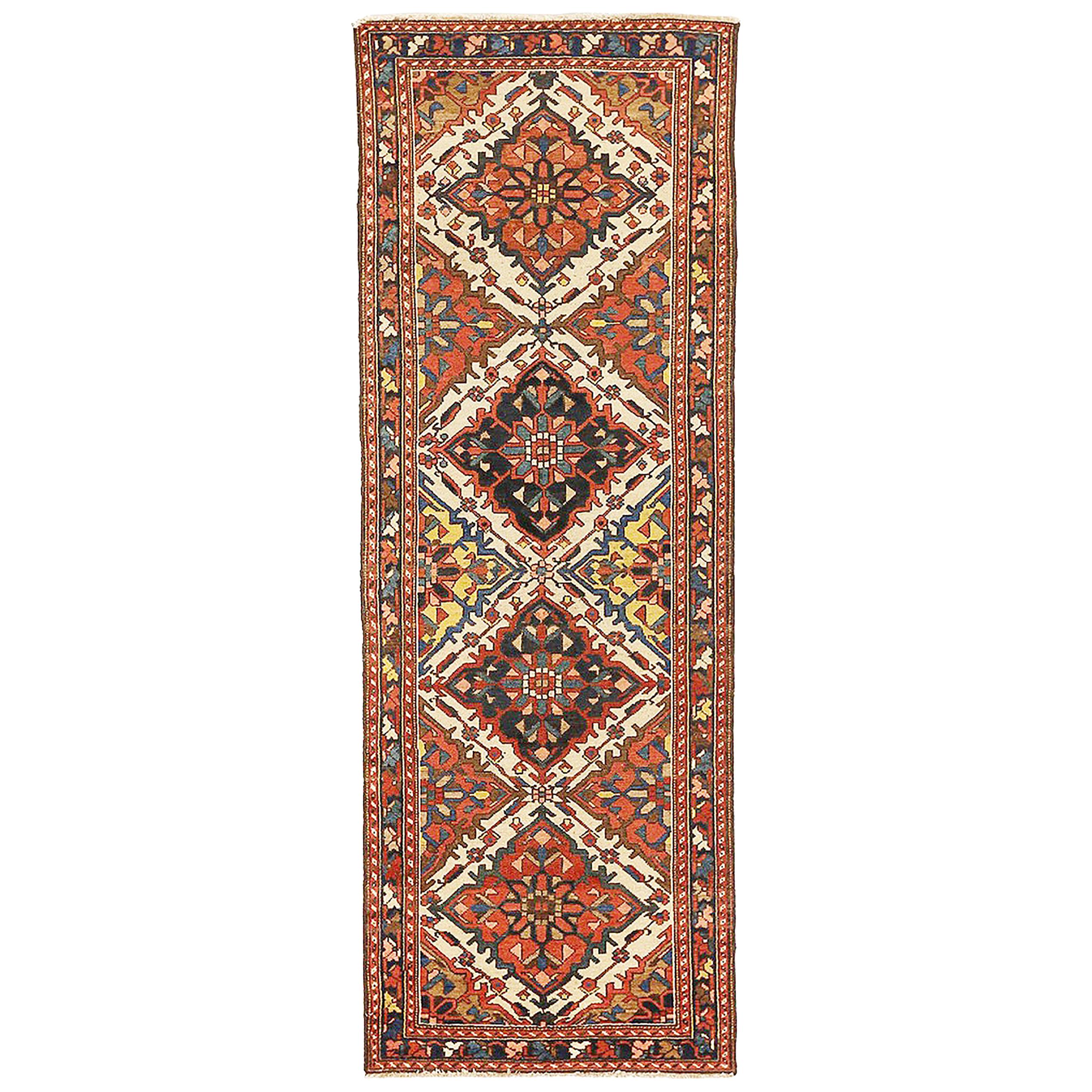 Antique Persian Bakhtiar Rug with Red and Navy Floral Details on Ivory Field