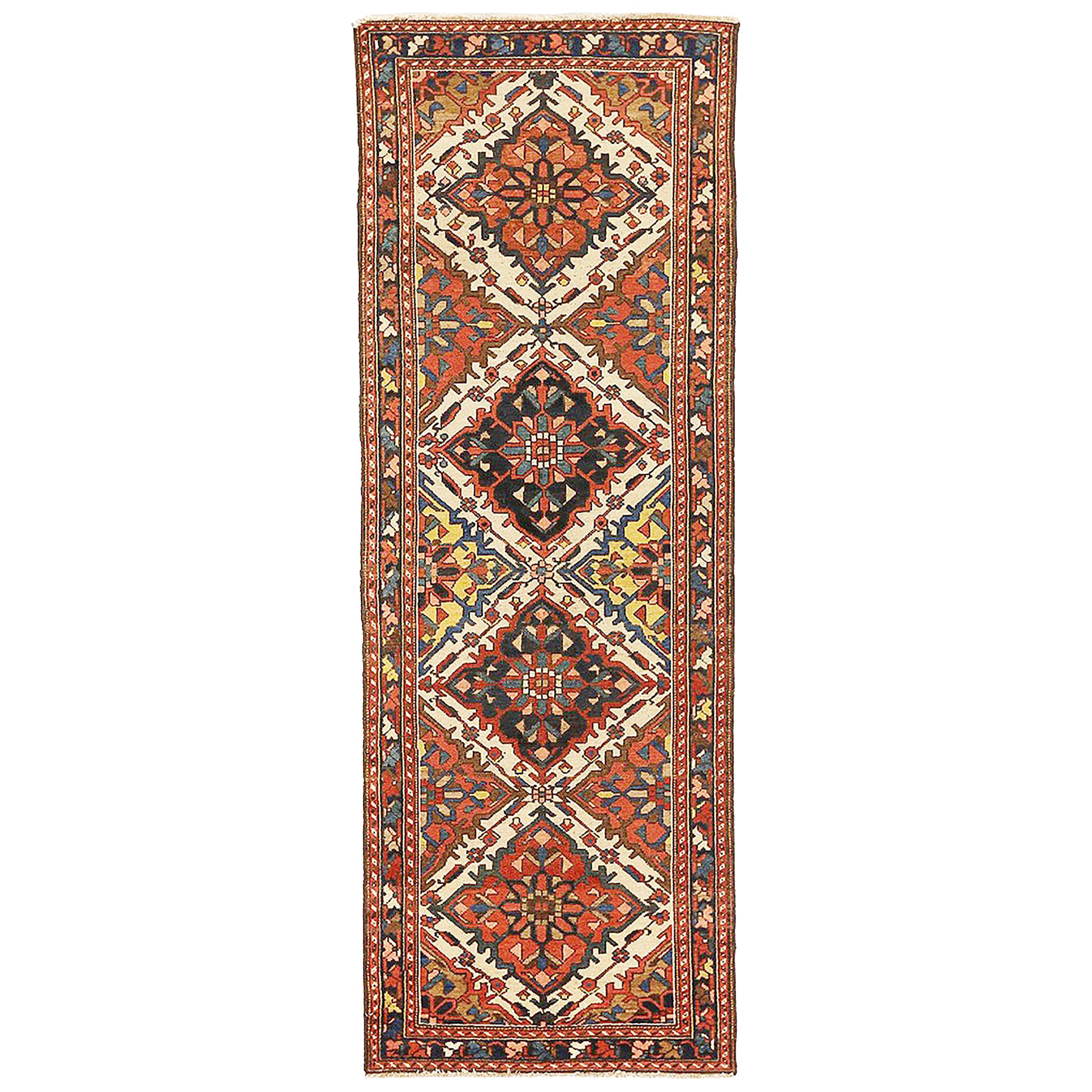 Antique Persian Bakhtiar Rug with Red and Navy Floral Details on Ivory Field