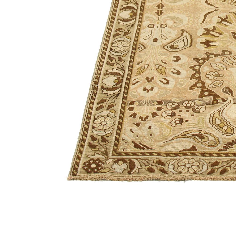 Hand-Woven Antique Persian Bakhtiar Runner Rug with Brown and Ivory Botanical Details For Sale