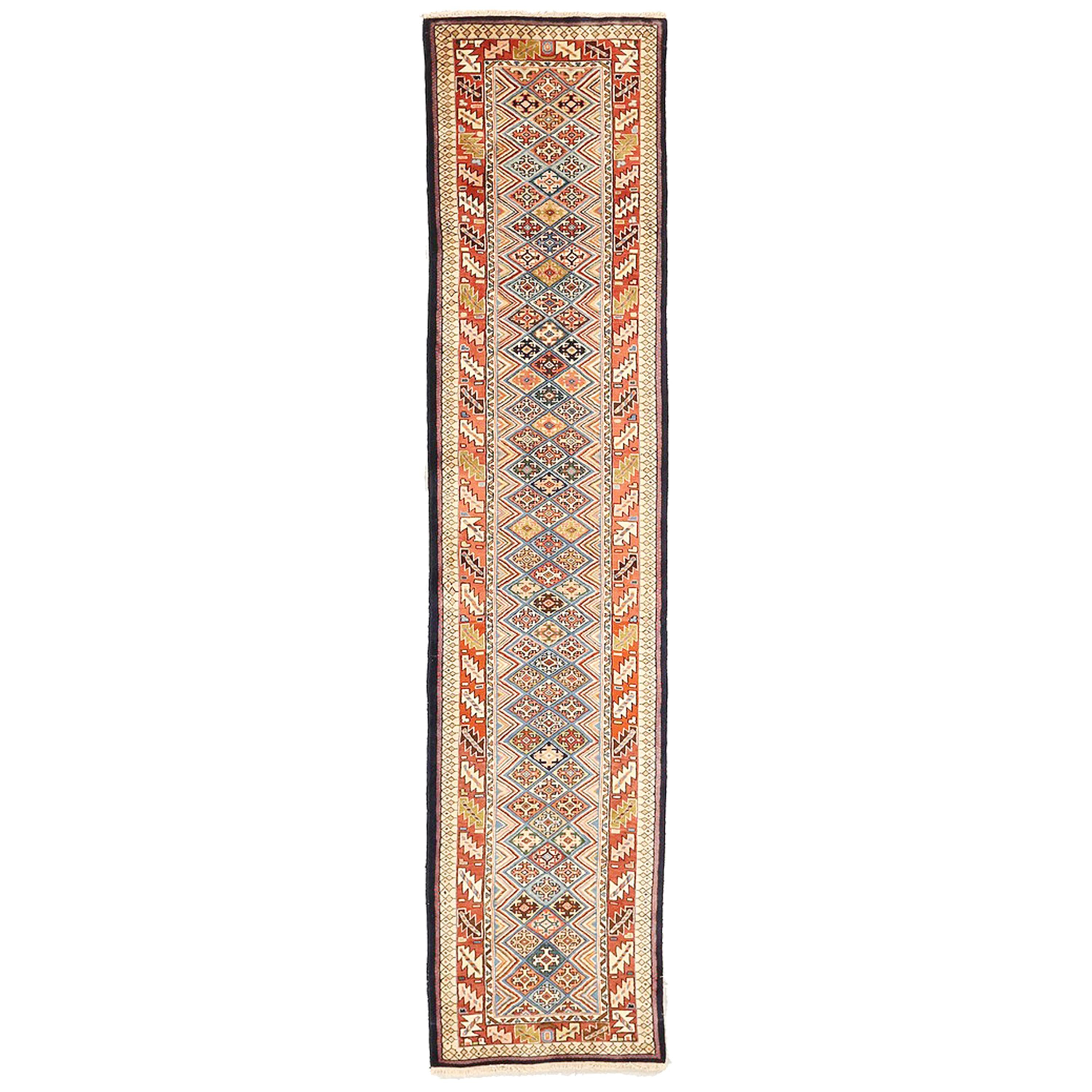 Antique Persian Bakhtiar Runner Rug with Colored Diamond Details on