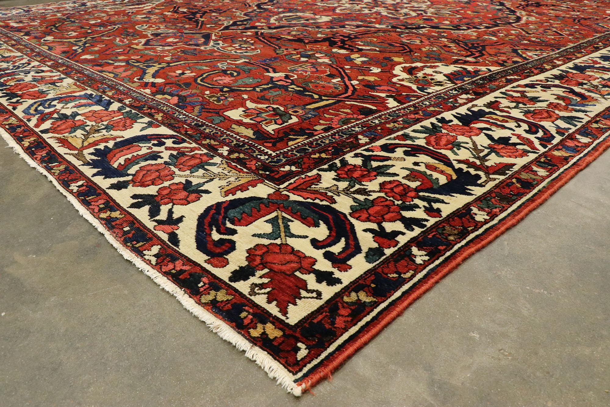 Hand-Knotted Antique Persian Bakhtiari Area Rug, Classic Elegance Meets Ivy League Style For Sale