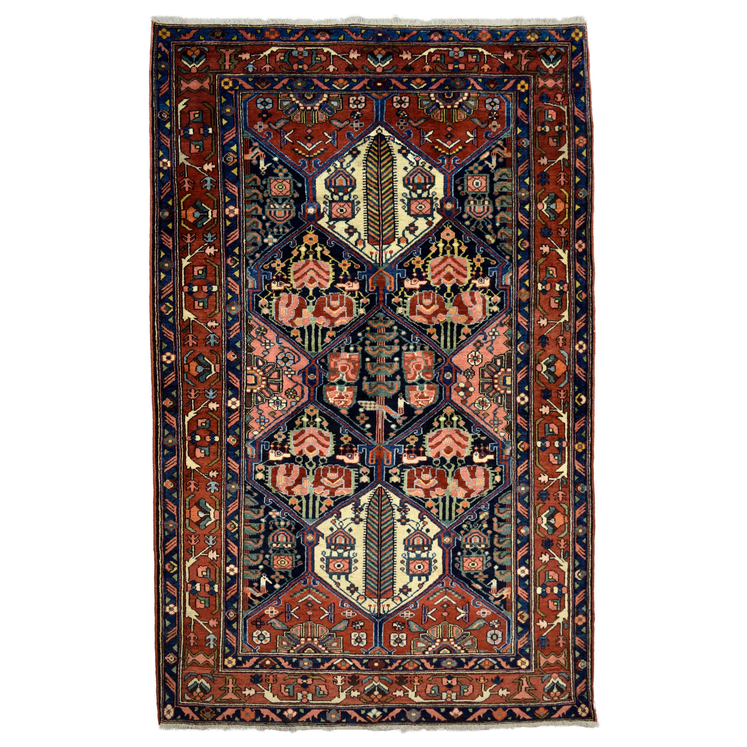 Antiquities 1920s Persian Bakhtiari Wool Rug, Classic Lozenge Design, 5' x 7'