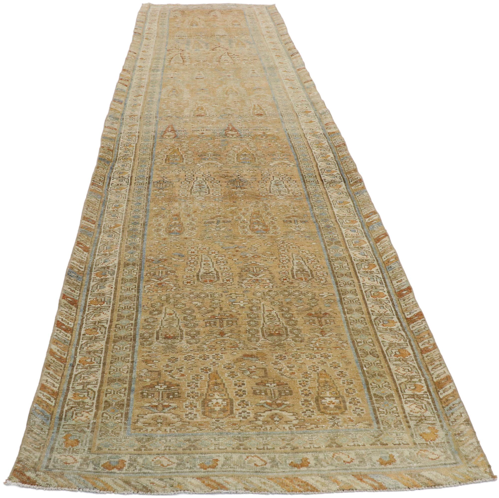 Hand-Knotted Antique Persian Bakhtiari Cypress Tree Runner with British Colonial Style For Sale