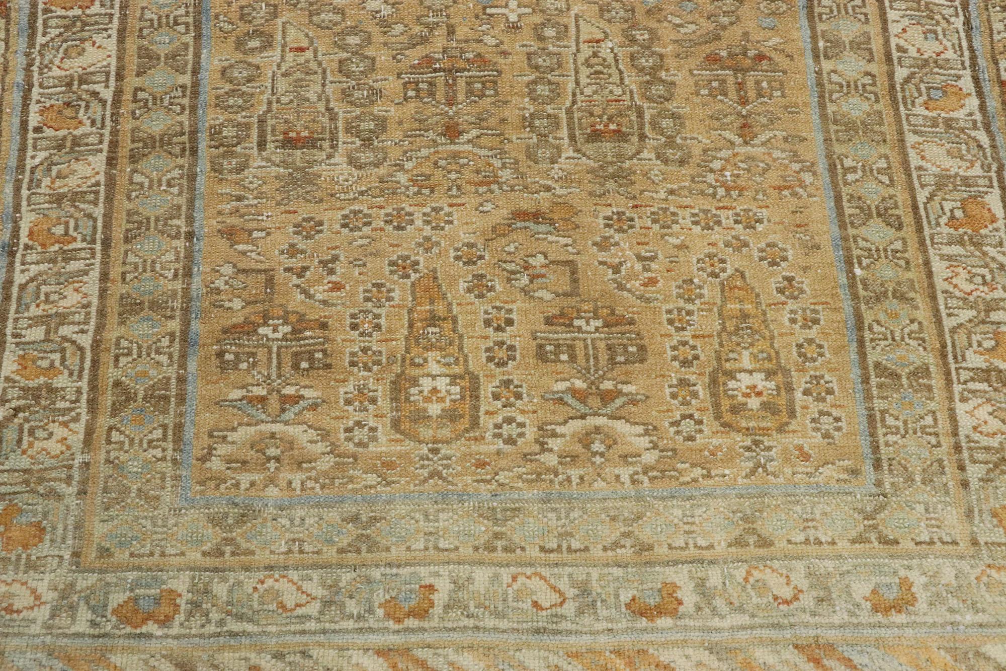 Antique Persian Bakhtiari Cypress Tree Runner with British Colonial Style In Distressed Condition For Sale In Dallas, TX