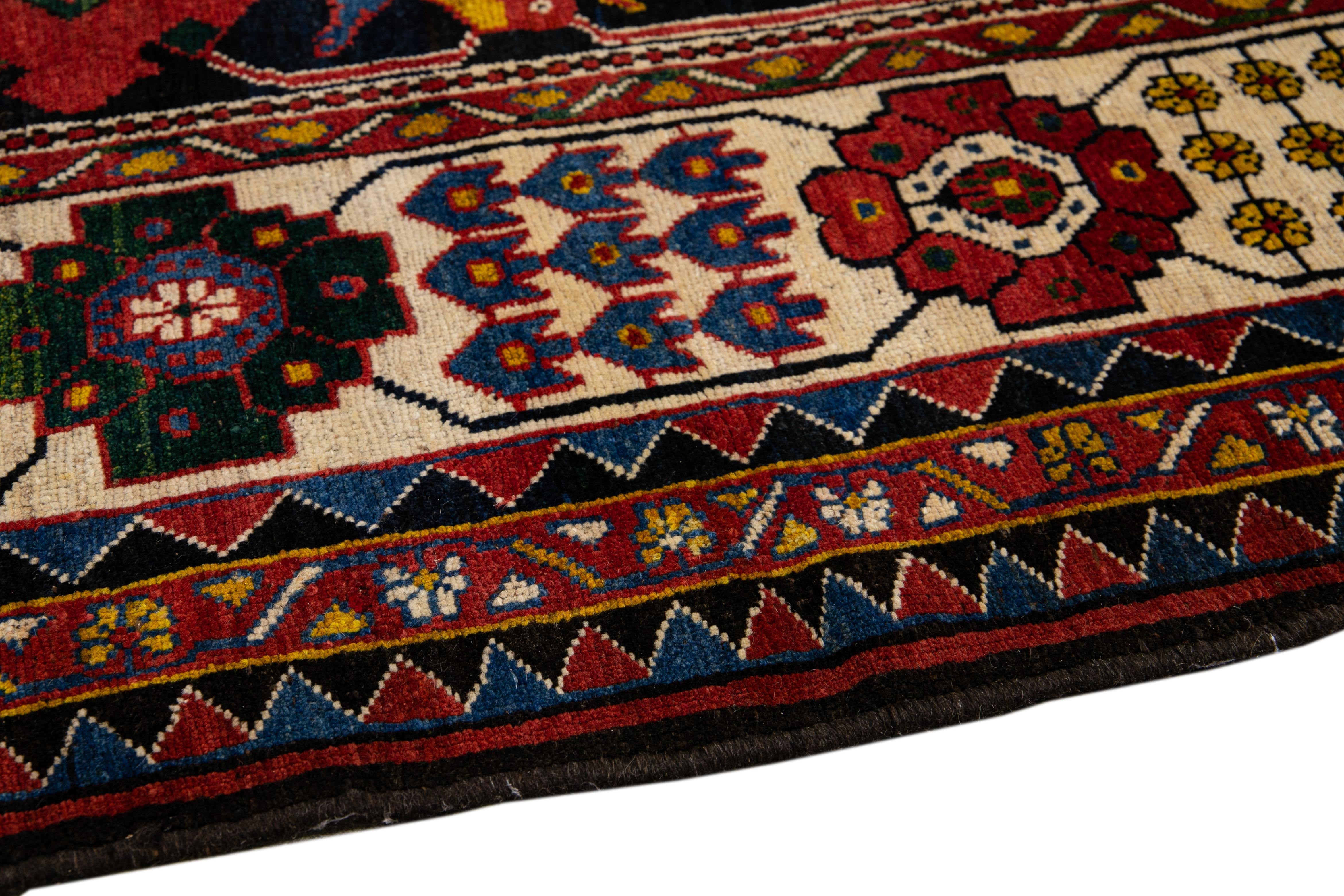 Antique Persian Bakhtiari Handmade Allover Designed Multicolor Oversize Wool Rug For Sale 1