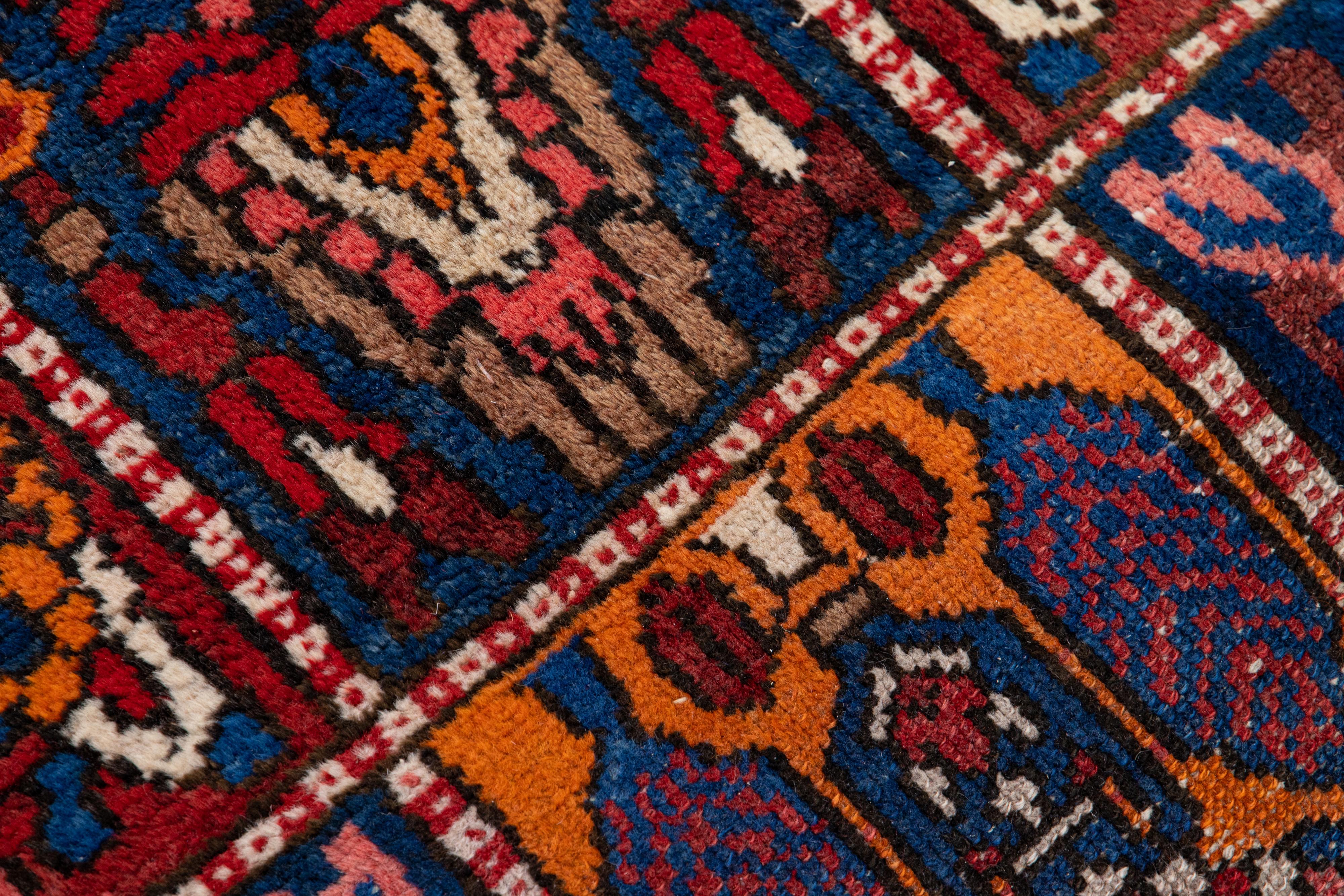 Antique Persian Bakhtiari Handmade Allover Pattern Multicolor Wool Rug For Sale 1