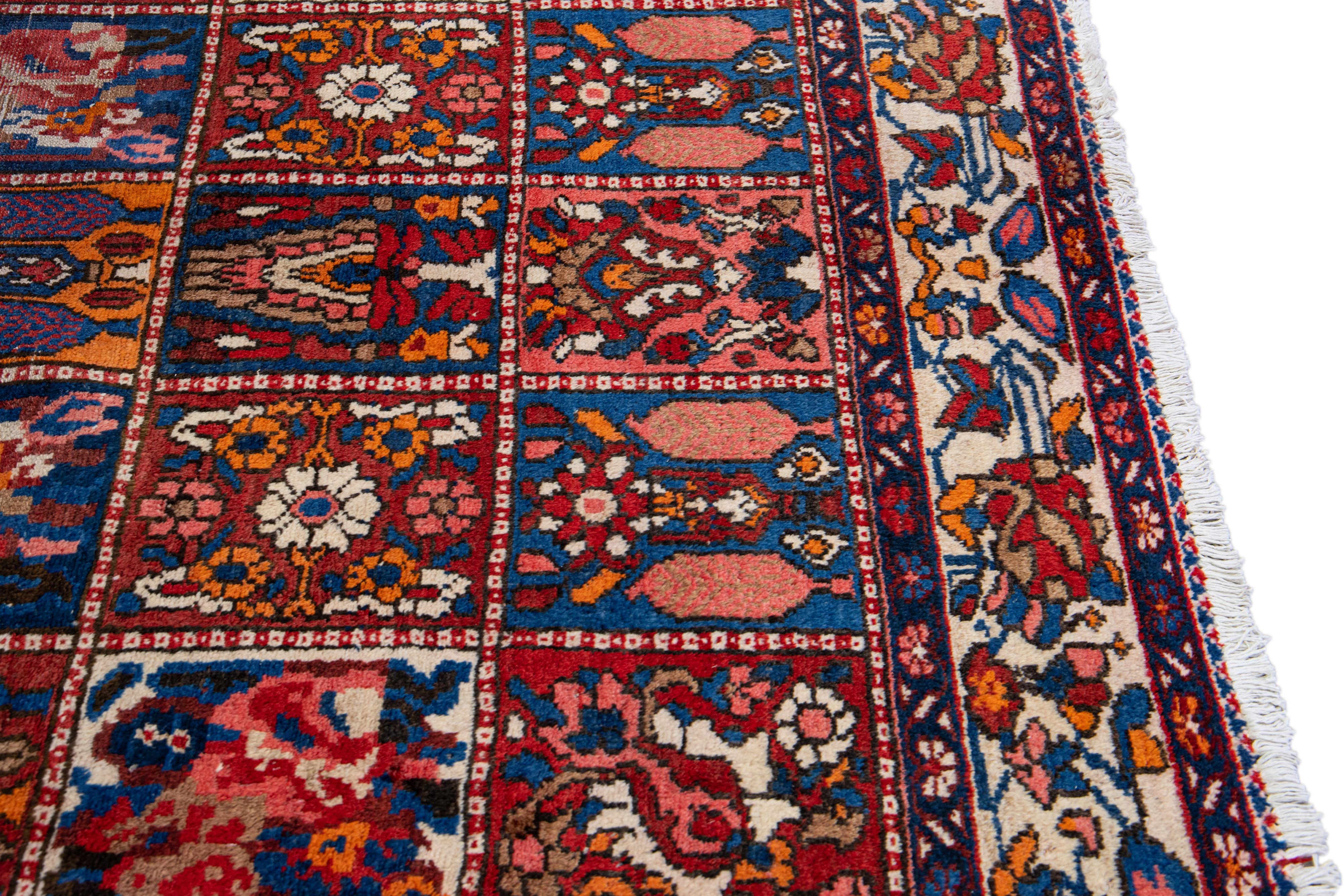 Antique Persian Bakhtiari Handmade Allover Pattern Multicolor Wool Rug For Sale 2