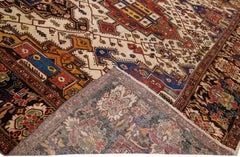 Antique Persian Bakhtiari Handmade Multicolor Geometric Wool Rug
