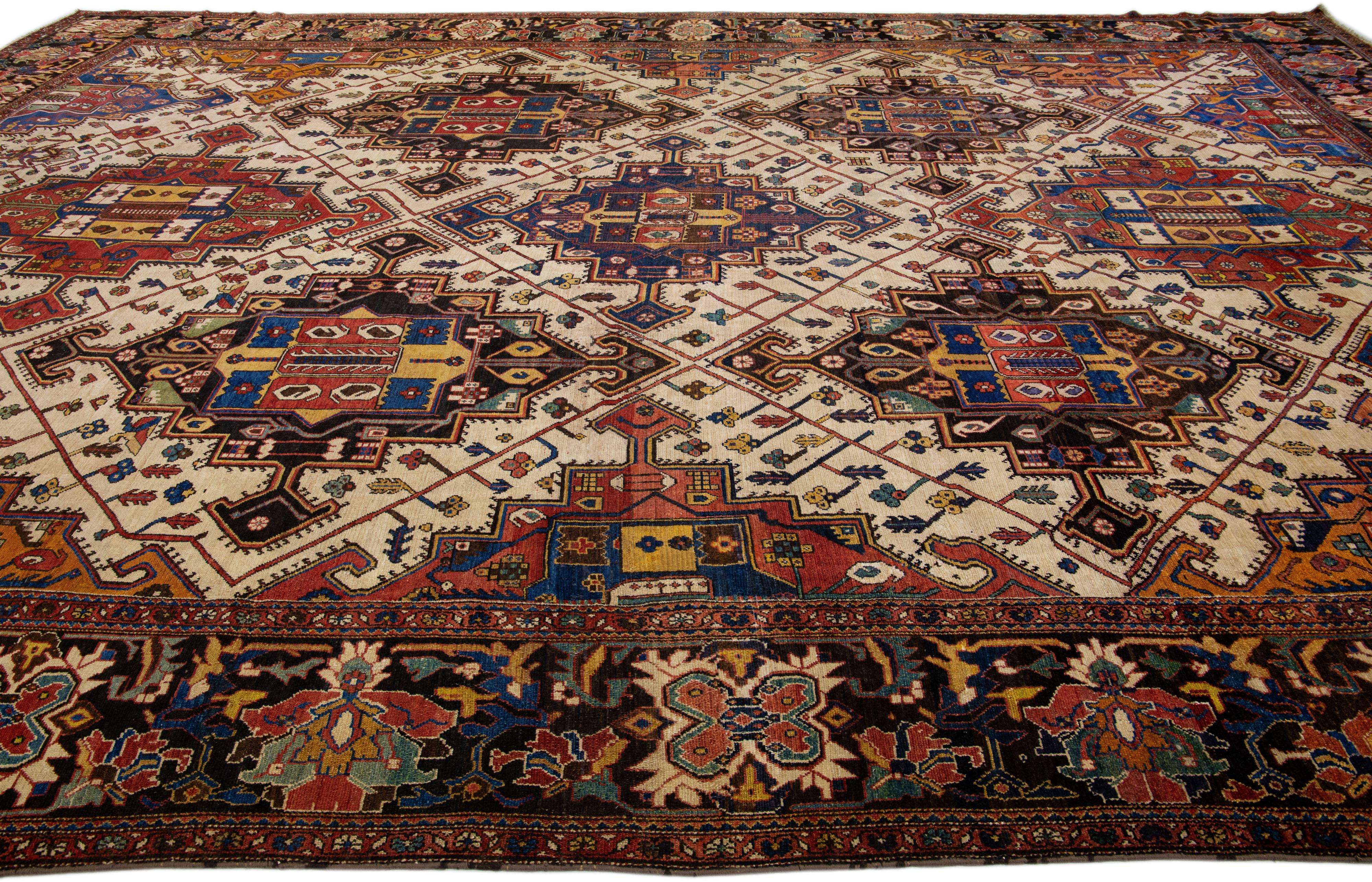 20th Century Antique Persian Bakhtiari Handmade Multicolor Geometric Wool Rug For Sale