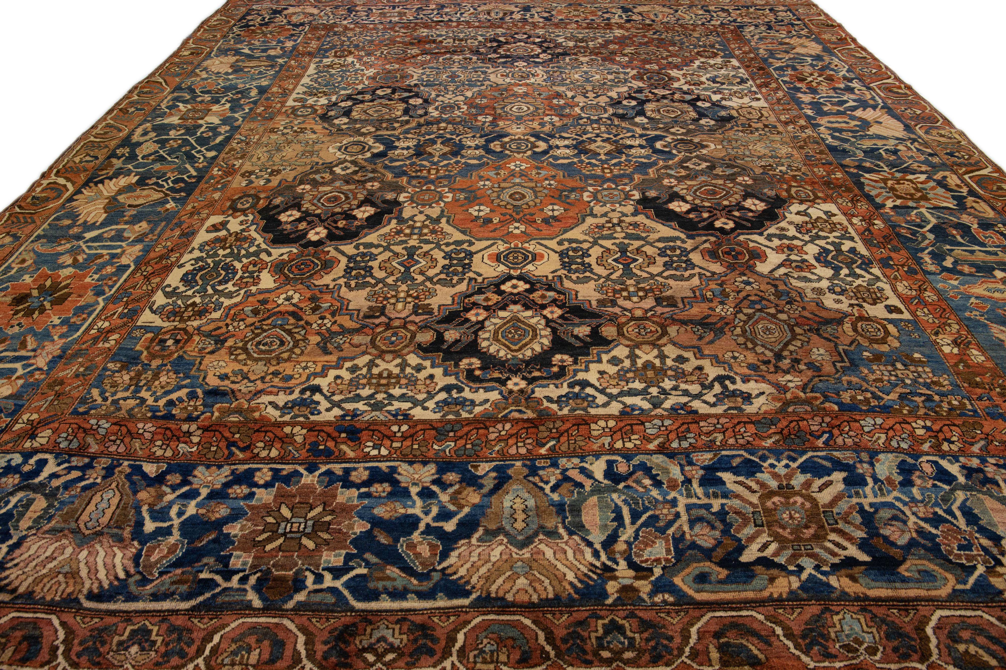 Islamic Antique Persian Bakhtiari Handmade Multicolor Wool Rug with Allover Motif For Sale