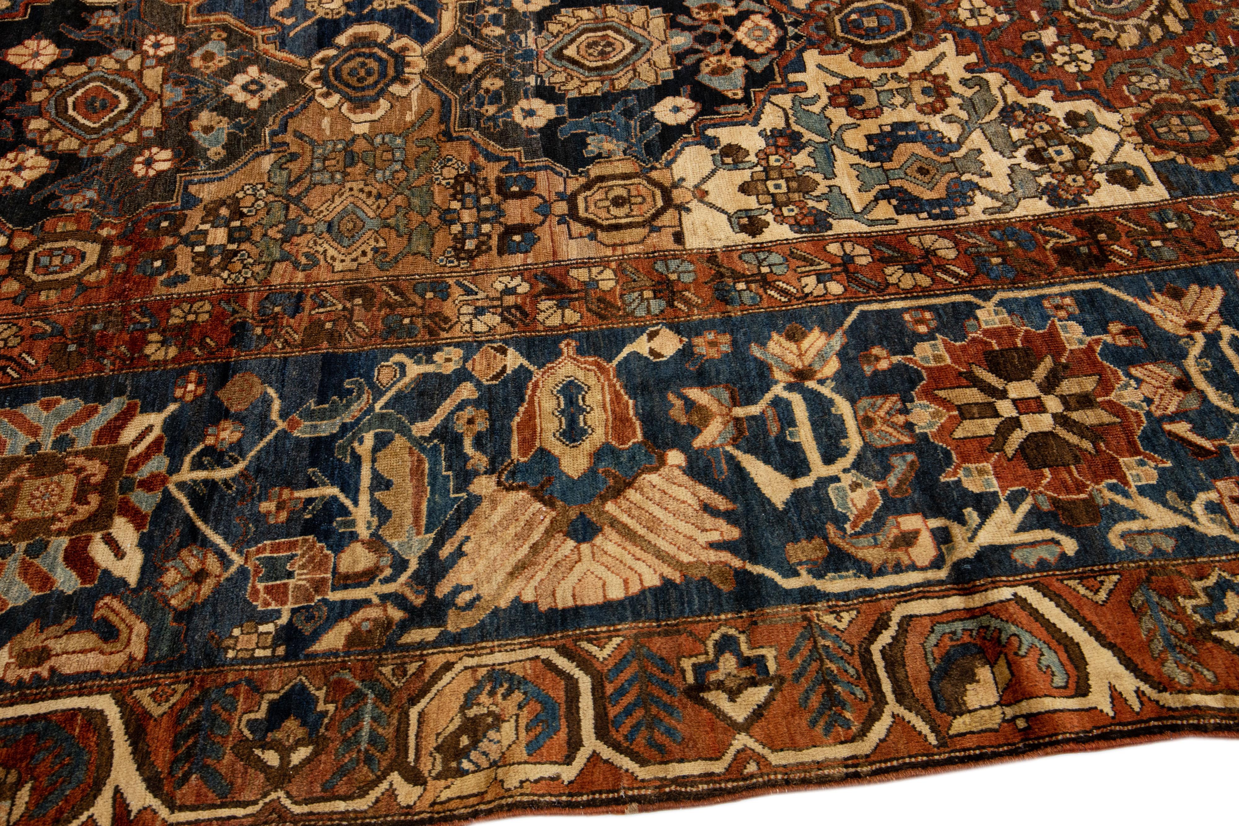 Antique Persian Bakhtiari Handmade Multicolor Wool Rug with Allover Motif In Good Condition For Sale In Norwalk, CT