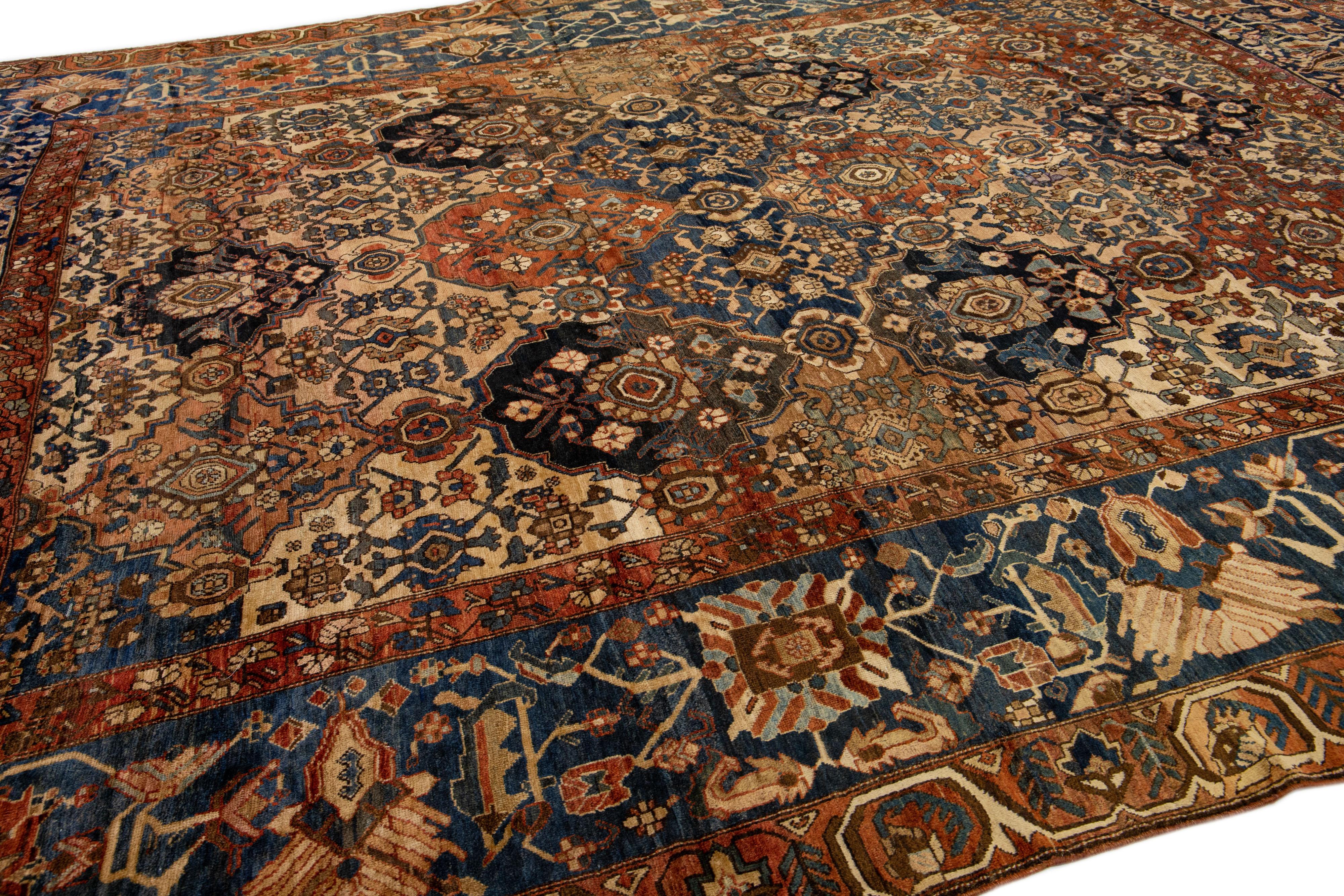 20th Century Antique Persian Bakhtiari Handmade Multicolor Wool Rug with Allover Motif For Sale