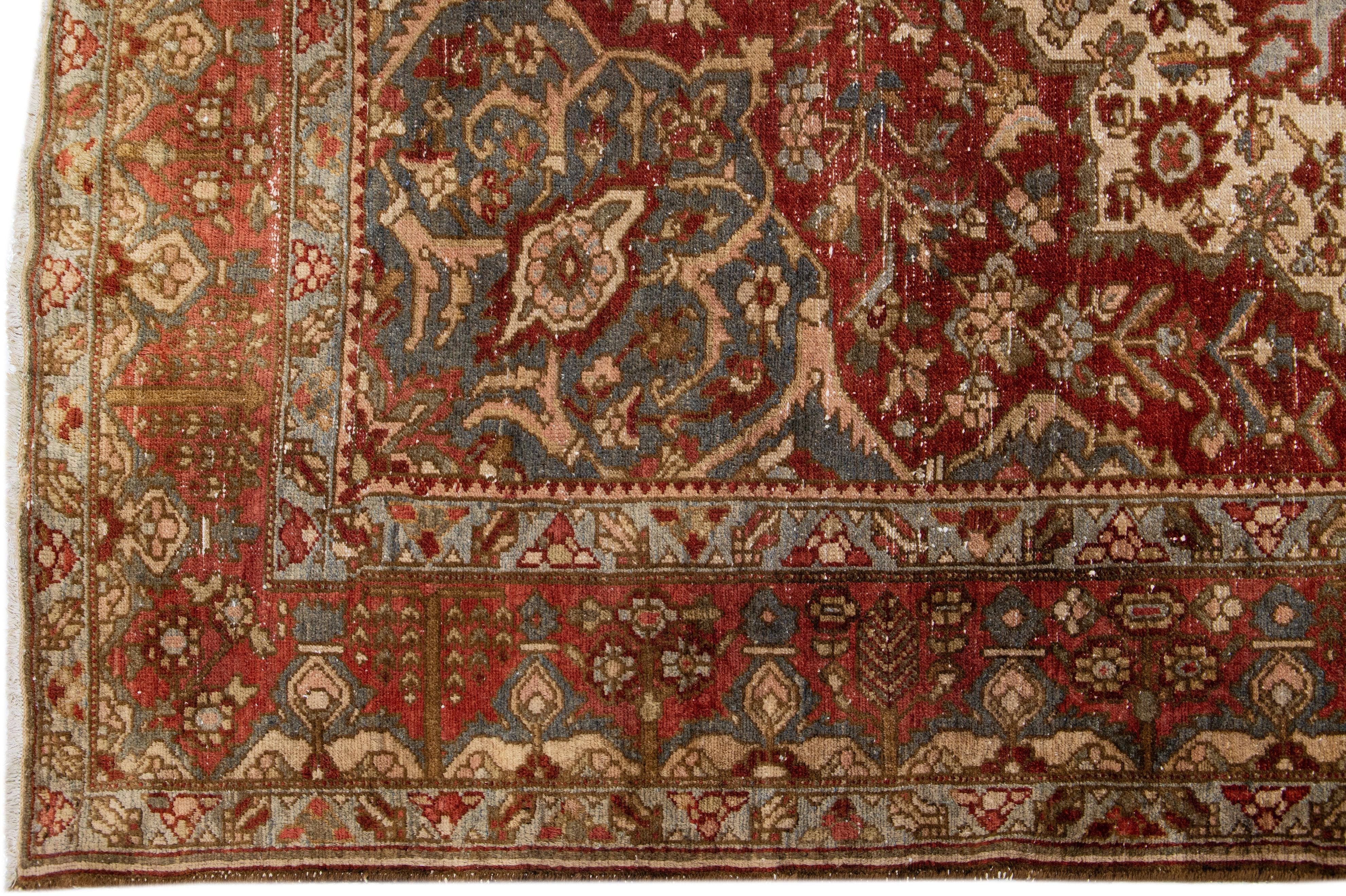 Antique Persian Bakhtiari Handmade Rust Rosette Wool Rug In Good Condition For Sale In Norwalk, CT