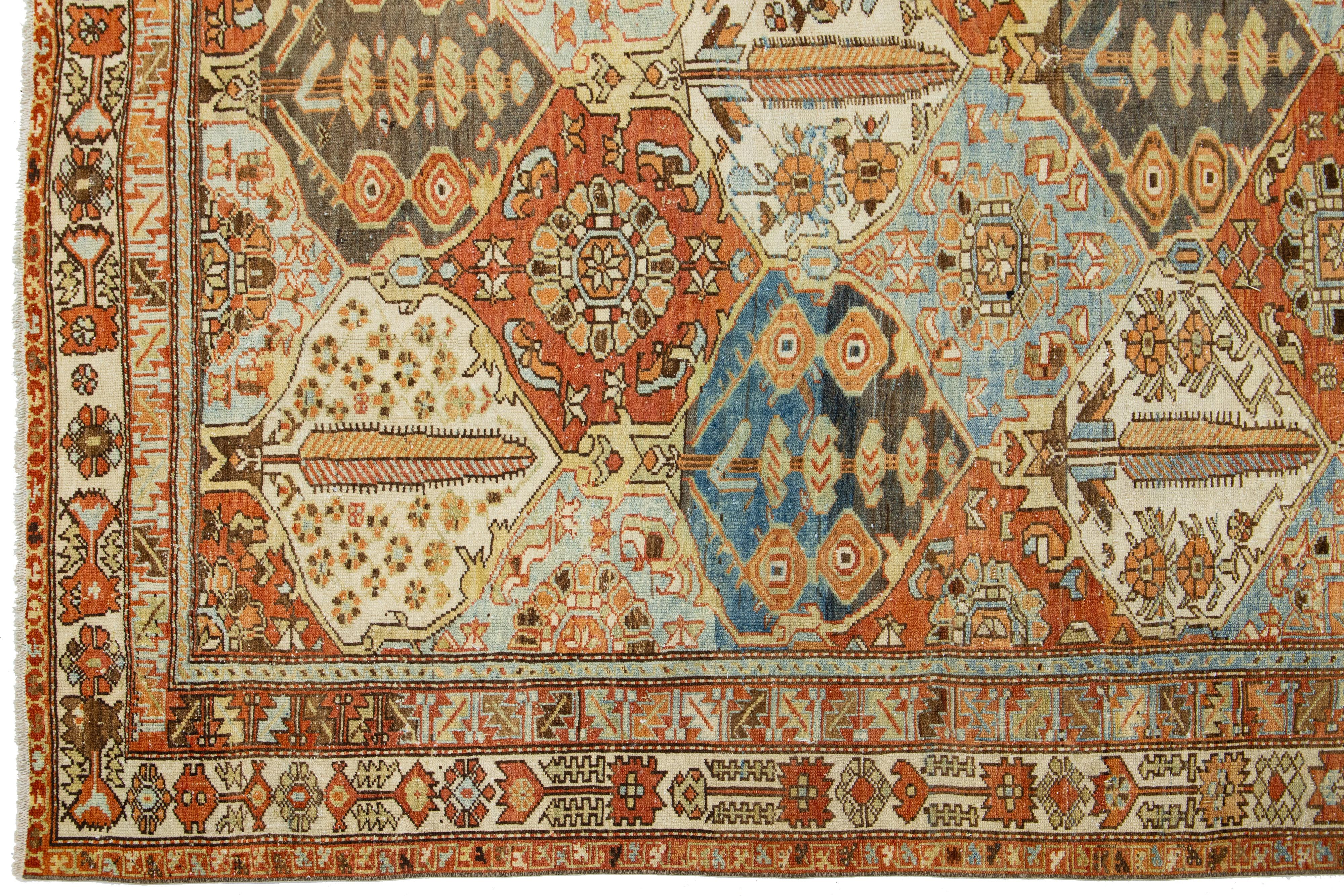 Antique Persian Bakhtiari Handmade Wool Rug With Allover Multicolor Design In Good Condition For Sale In Norwalk, CT