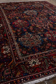 Antique Persian Bakhtiari Handwoven Luxury Navy/Multi Rug, 12'-1" x 14'-6" Size