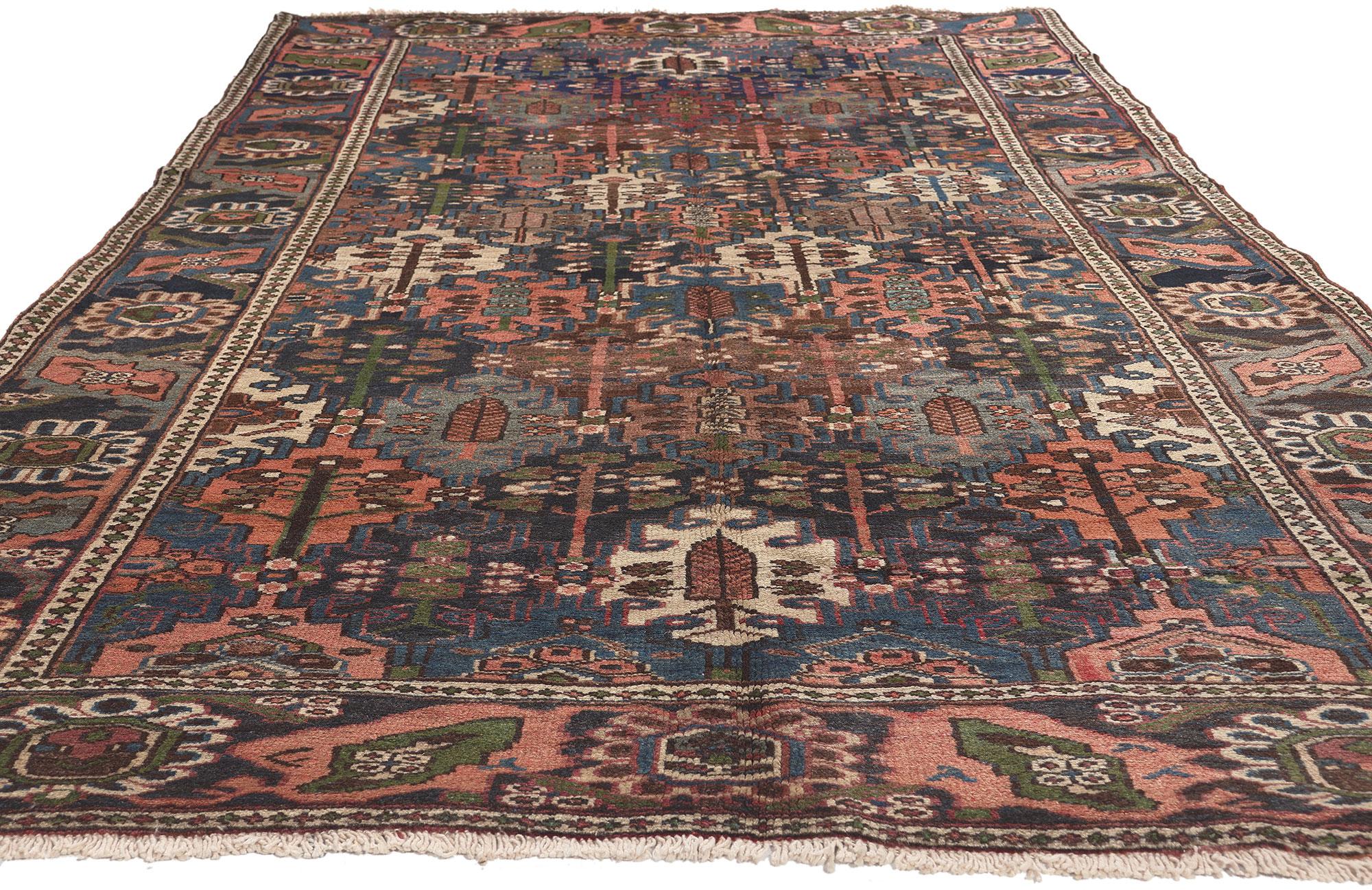 Modern Antique Persian Bakhtiari Rug, Biophilic Design Meets Earth-Tone Decadence For Sale