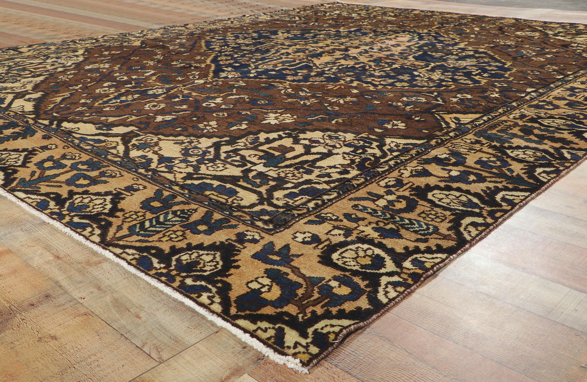 Antique Persian Bakhtiari Rug, Dark and Moody Meets Masculine Sophistication For Sale 6