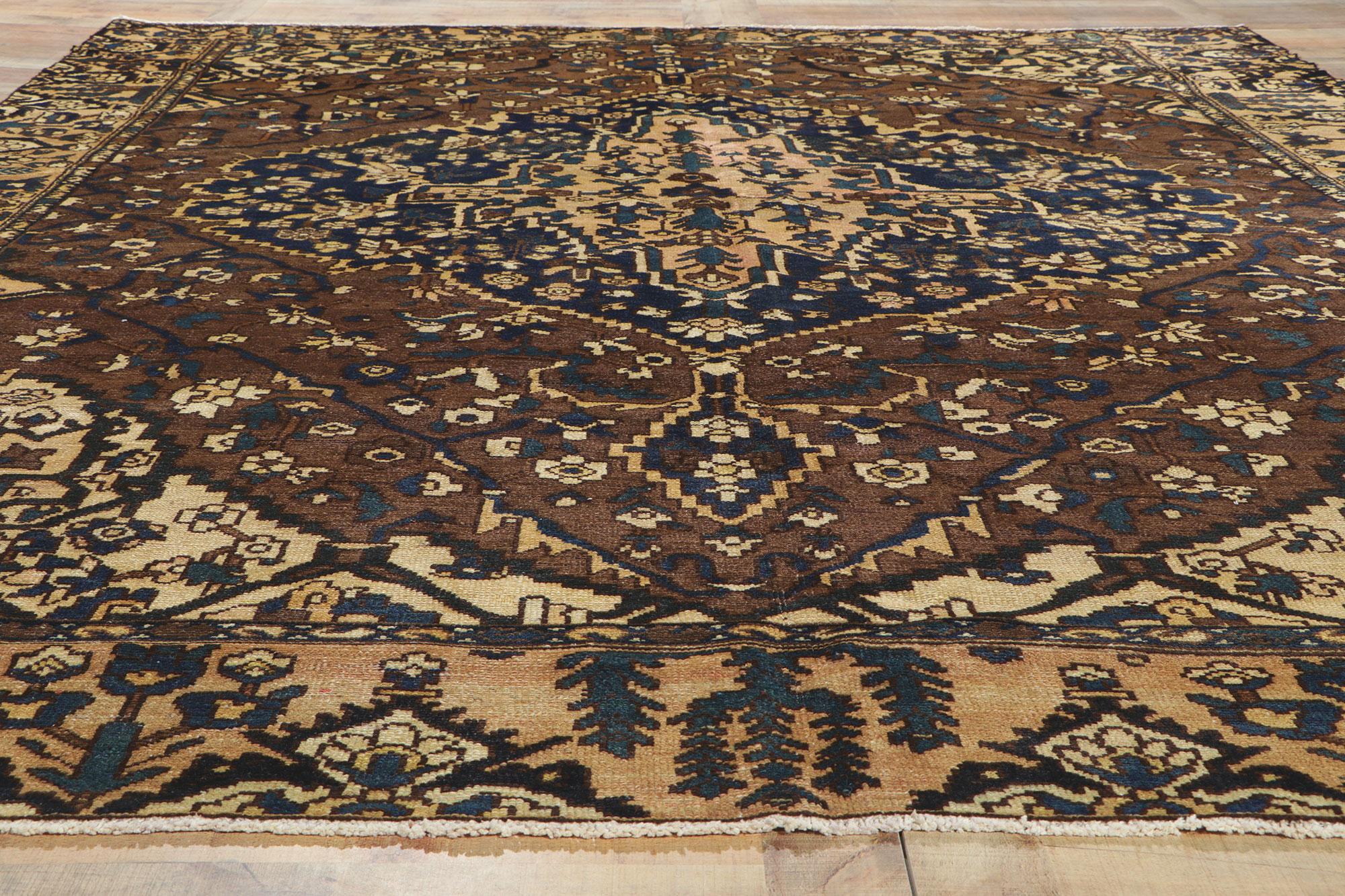 Antique Persian Bakhtiari Rug, Dark and Moody Meets Masculine Sophistication For Sale 7