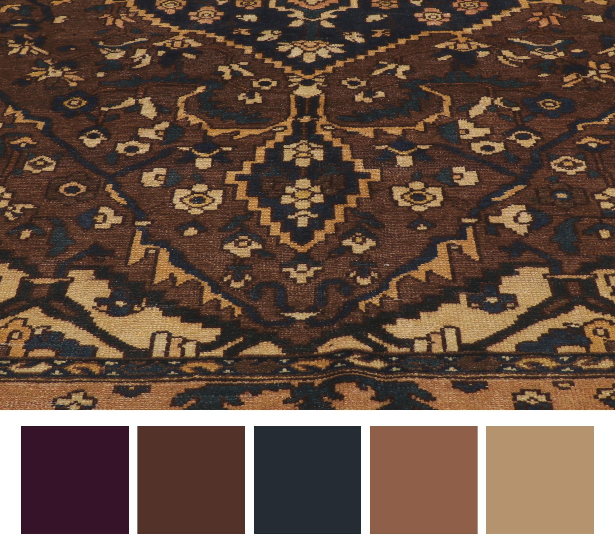 Antiker persischer Bakhtiari-Teppich, Dunkel und Moody Meets Masculine Sophistication, antik im Zustand „Gut“ im Angebot in Dallas, TX