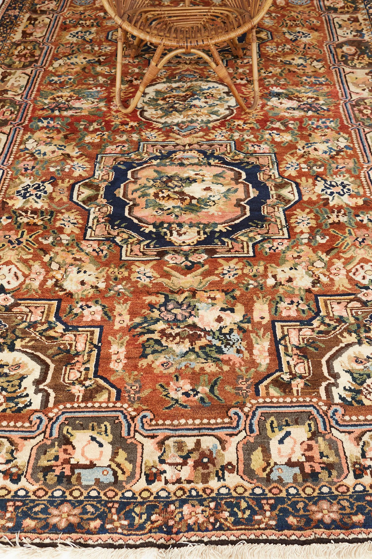 Hand-Knotted Antique Persian Bakhtiari Rug Floral Design from Mehraban