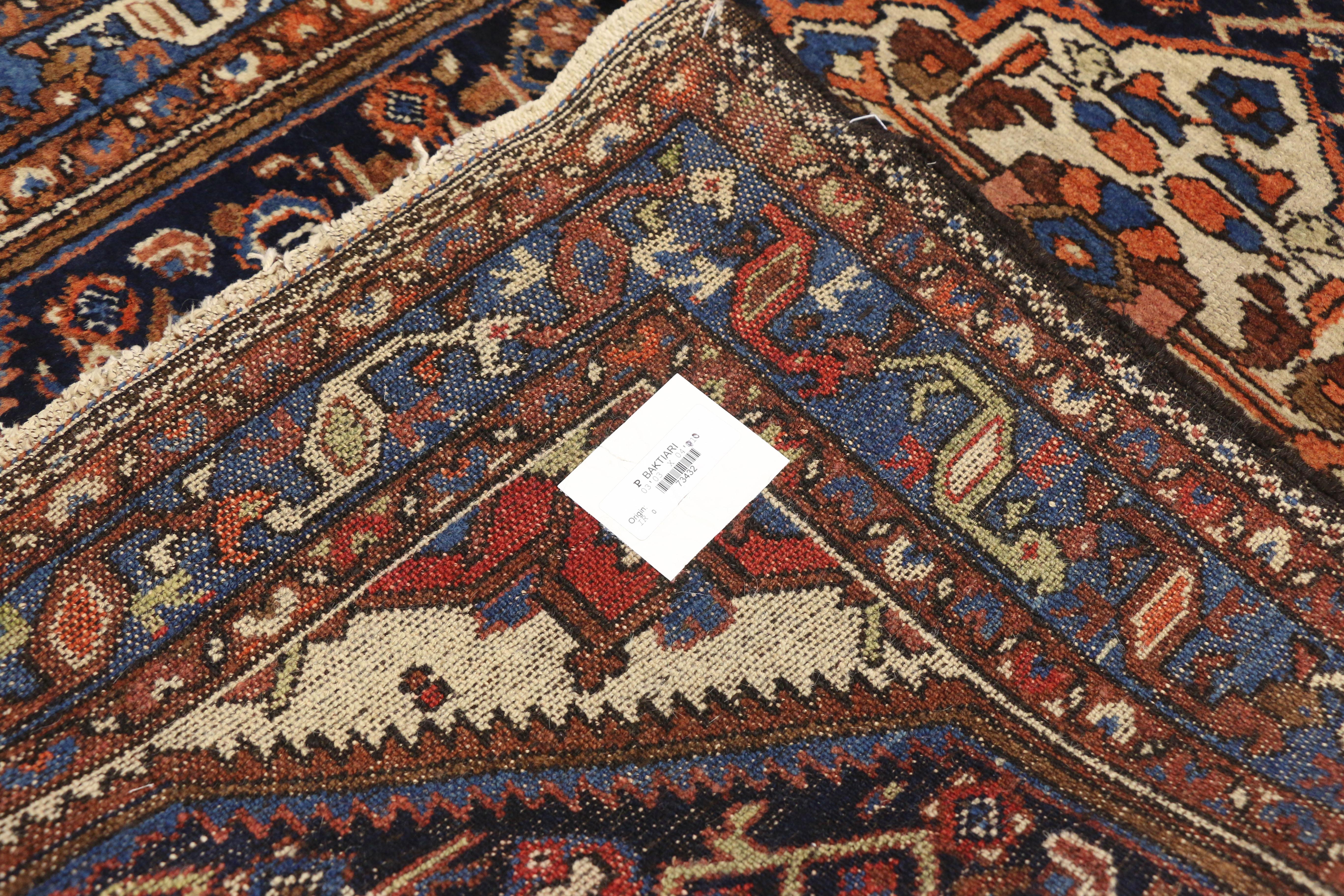 Antique Persian Bakhtiari Rug for Kitchen, Bathroom, Foyer or Entry Rug In Good Condition For Sale In Dallas, TX