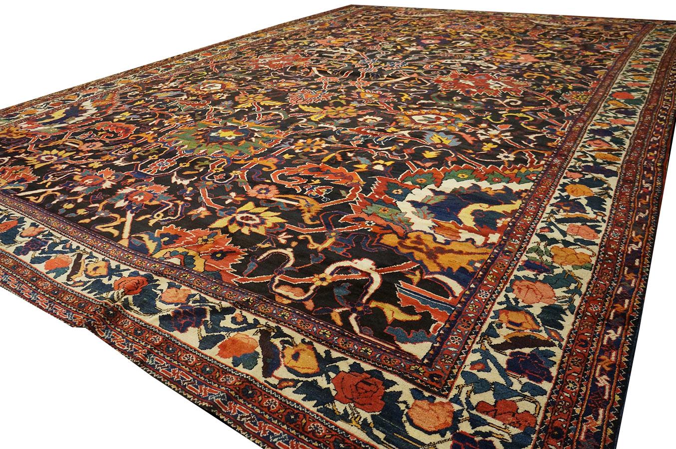 Early 20th Century Persian Bakhtiari Carpet on Black Background. 
( 16' x 23' - 487 x 702 )