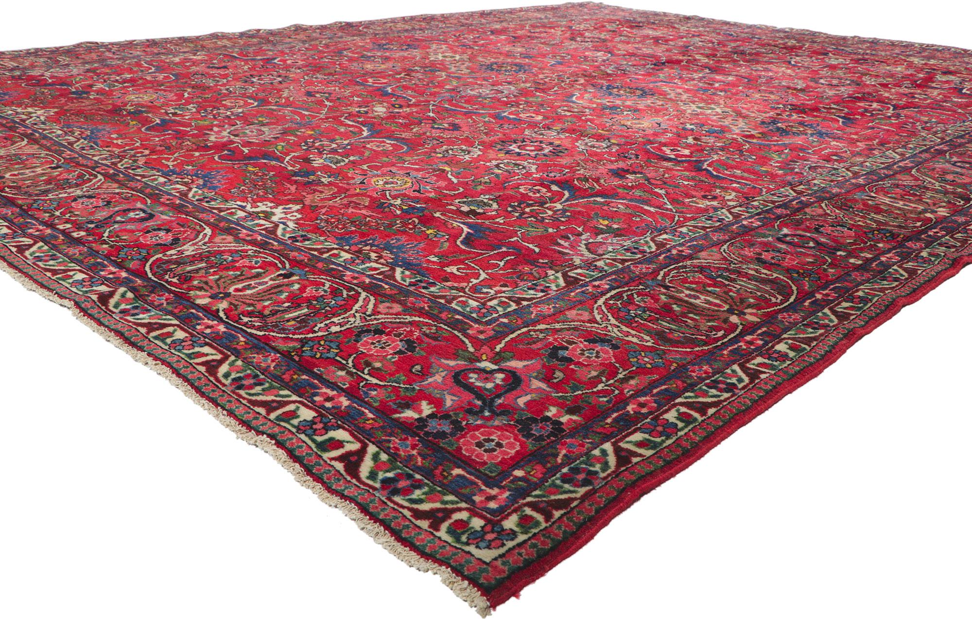 61109 Antique Persian Bakhtiari Rug, 10'09 x 13'09.
With its timeless style, incredible detail and texture, this hand knotted wool antique Persian Bakhtiari rug is a captivating vision of woven beauty. The eye-catching botanical pattern and