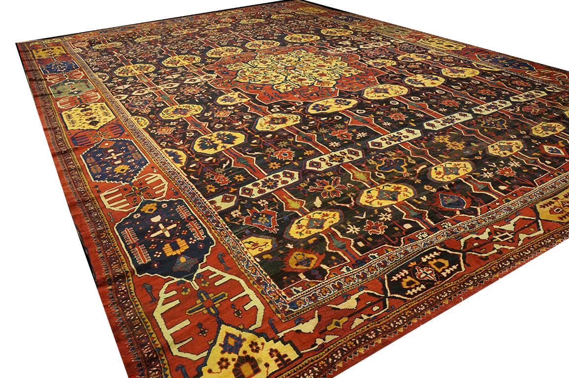 Wool 19th Century S. Persian Bakhtiari Carpet ( 15'2