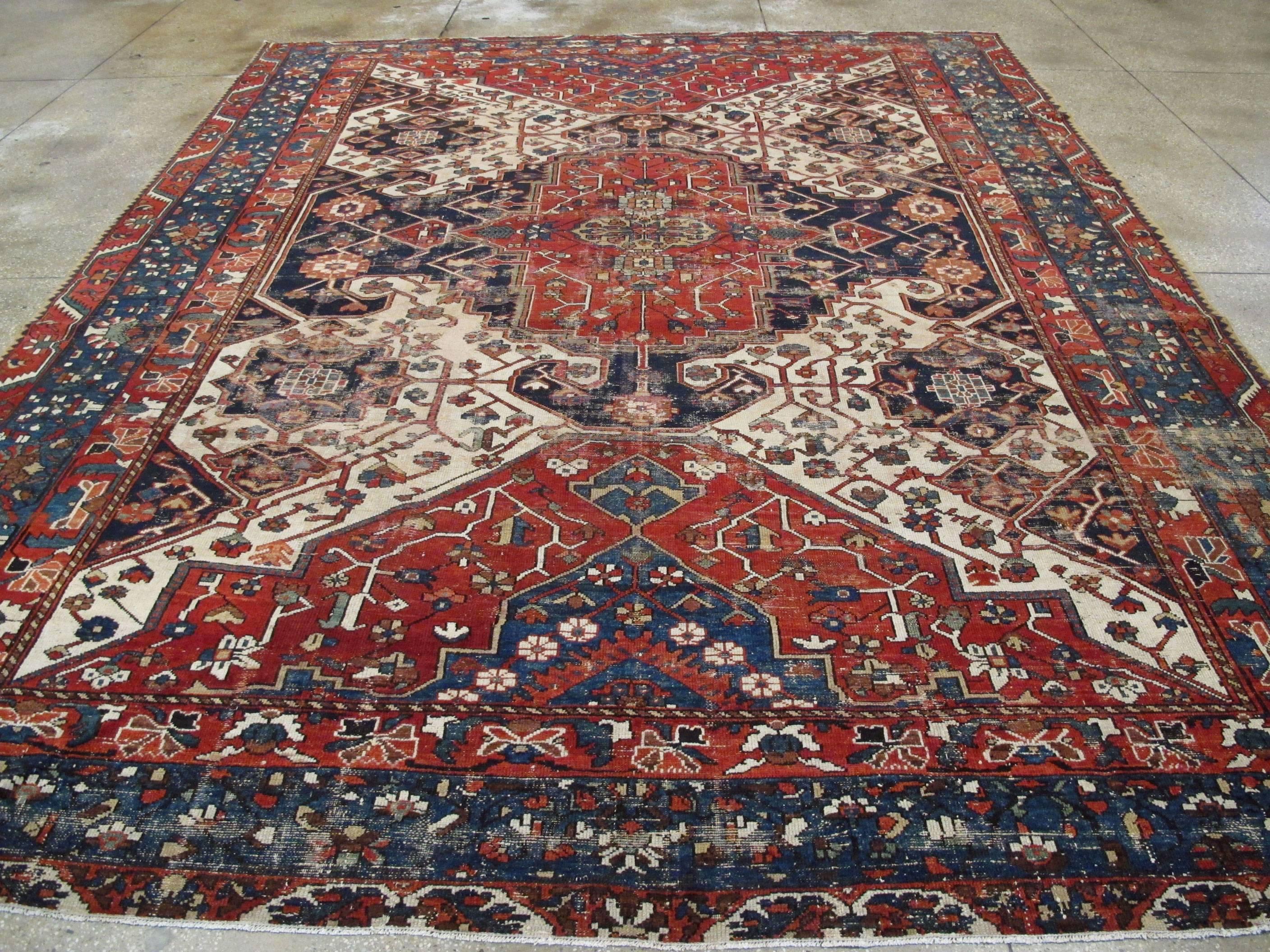 Antique Persian Bakhtiari Rug In Distressed Condition In New York, NY