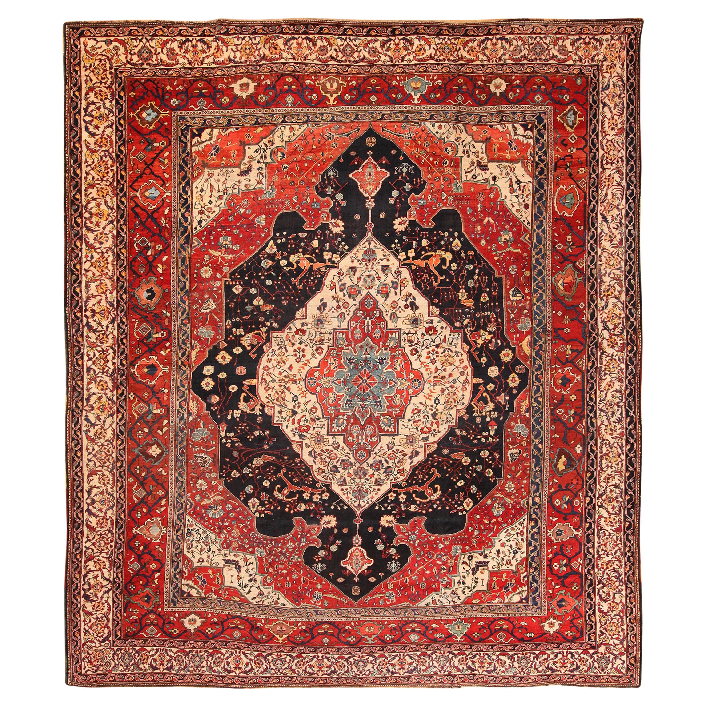 Antique Persian Bakhtiari Rug. Size: 11 ft 8 in x 14 ft (3.56 m x 4.27 m)