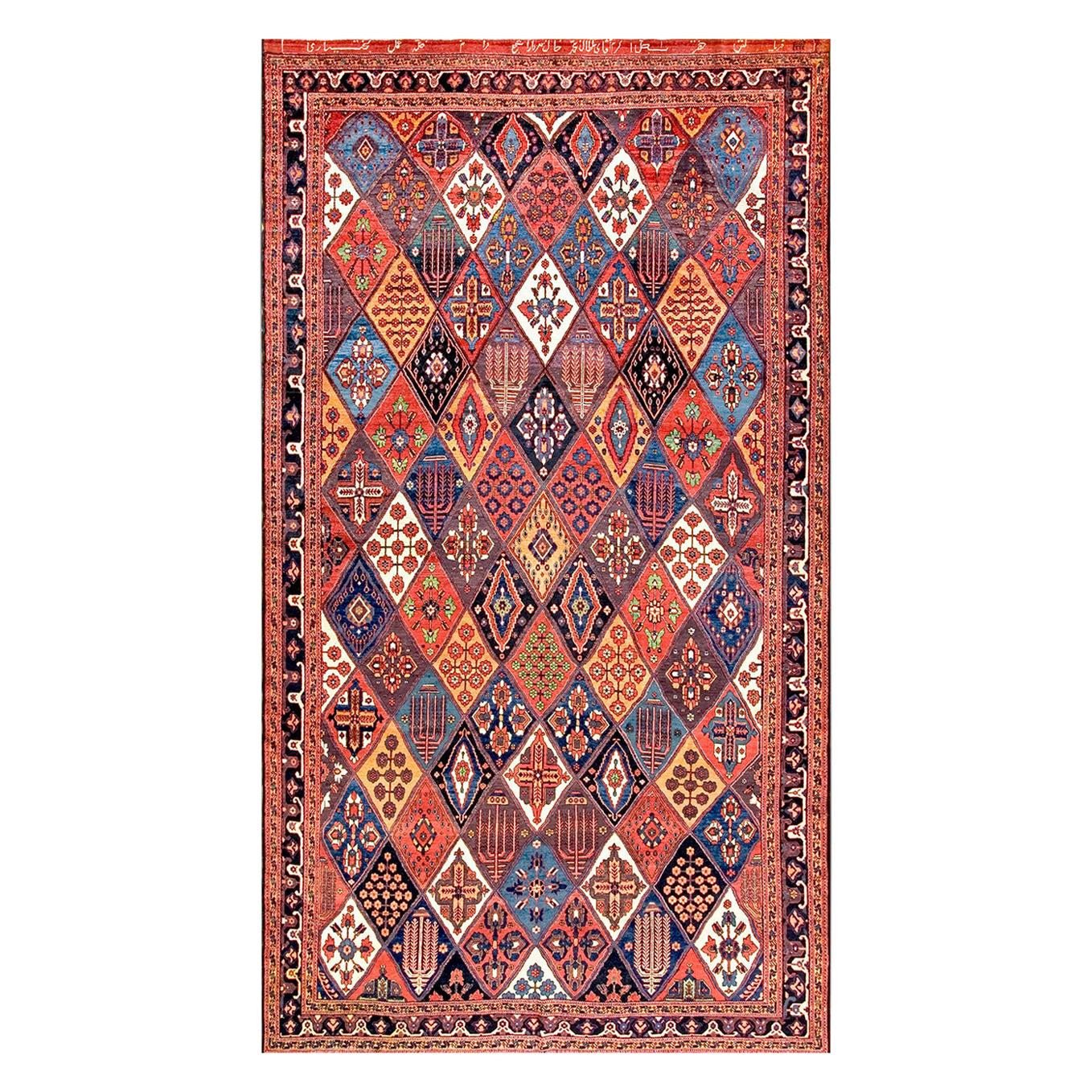 Late 19th Century Inscribed Persian Bakhtiari Carpet (7'4" x 13'3" - 224 x 404) For Sale