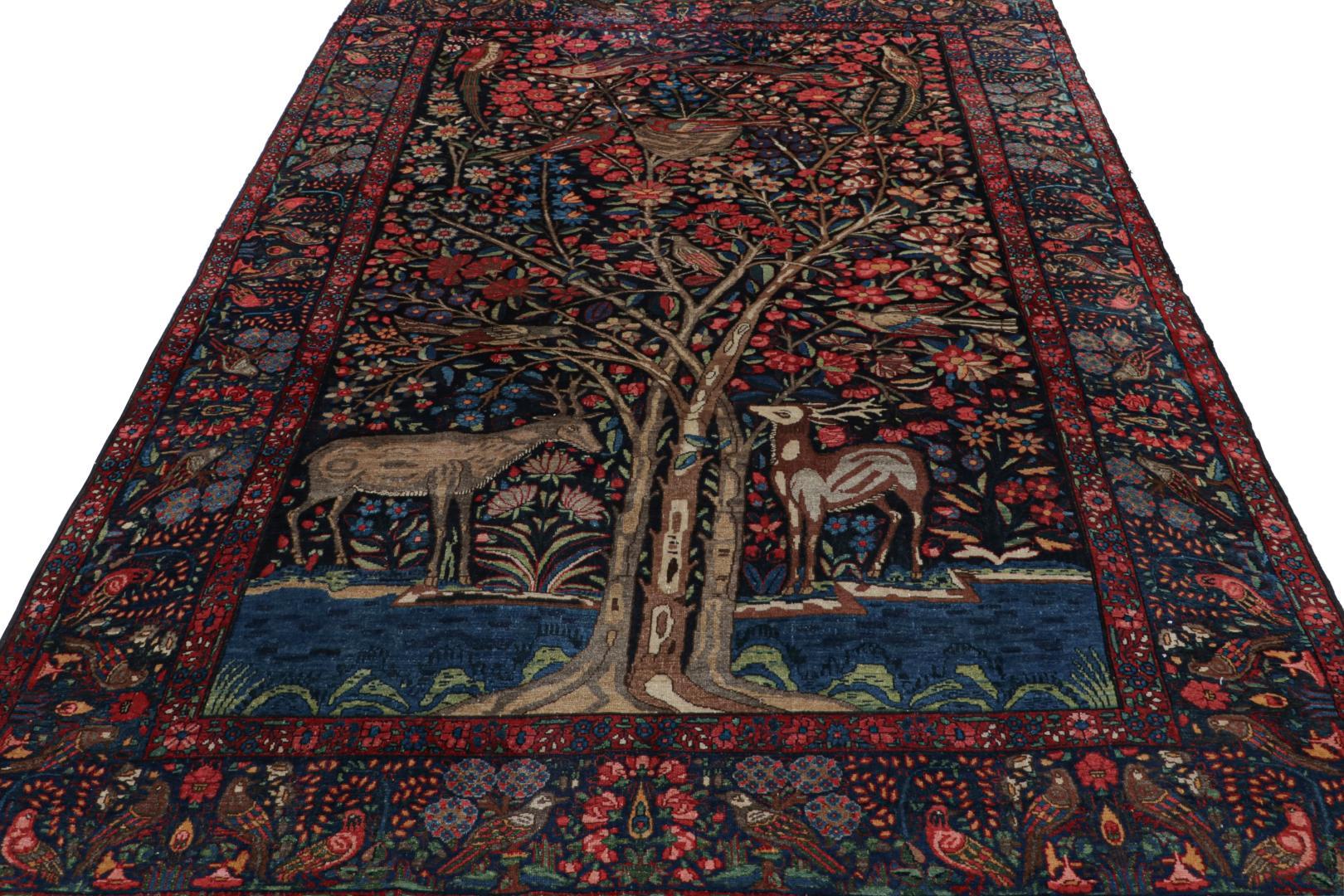Folk Art Antique Persian Bakhtiari Rug in Navy Blue With Pictorial, From Rug & Kilim For Sale