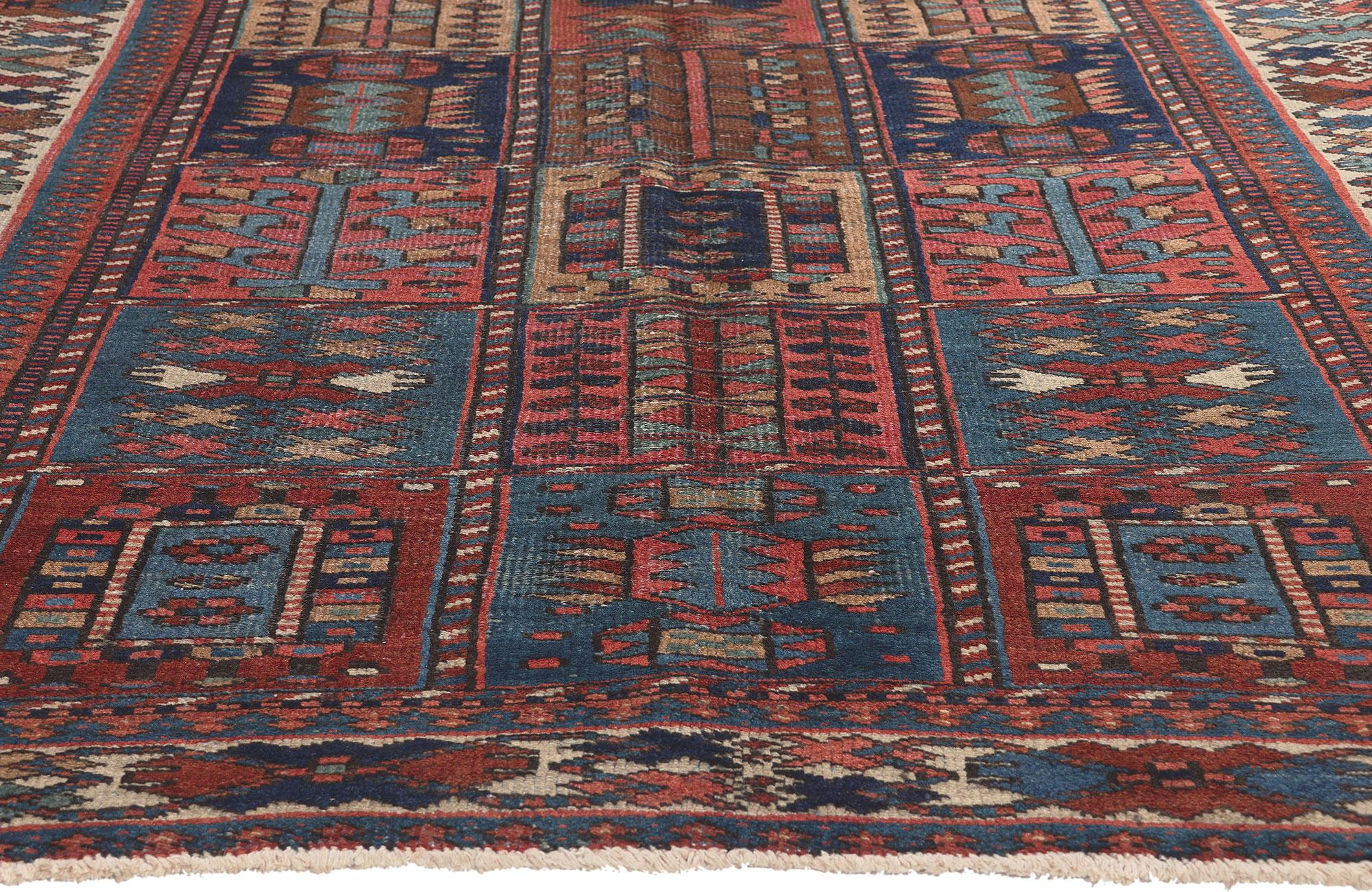 Hand-Knotted Antique Persian Bakhtiari Rug, Nomadic Charm Meets Biophilic Design For Sale