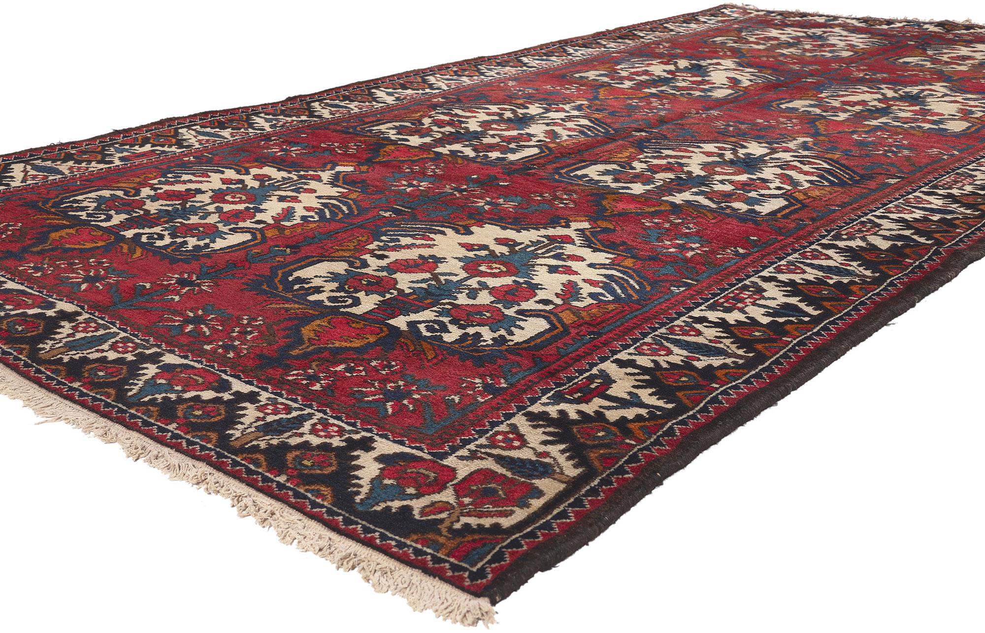 71127 Antique Persian Bakhtiari Rug, 05'03 x 10'05.
Timeless appeal meets patriotic flair in this hand knotted wool antique Persian Bakhtiari rug. The unique garden panel design and sophisticated colors woven into this piece work together creating a