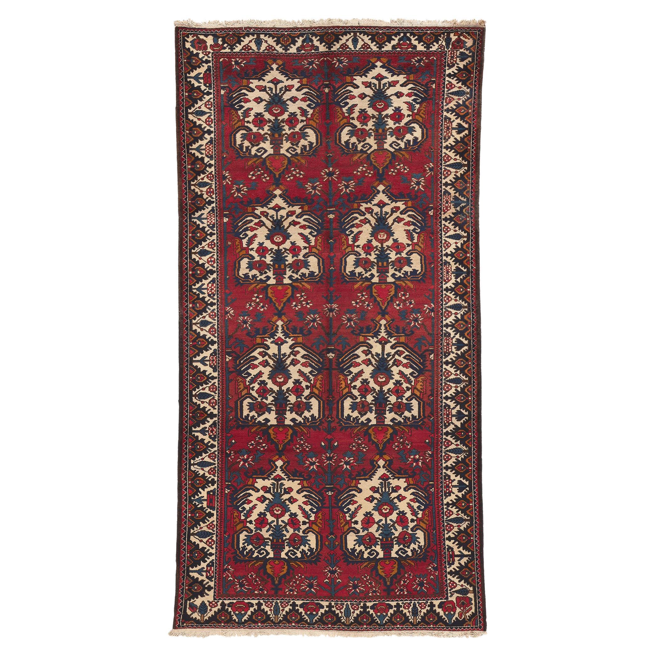 Tapis persan Bakhtiari ancien, tapis de galerie persan, large tapis de couloir