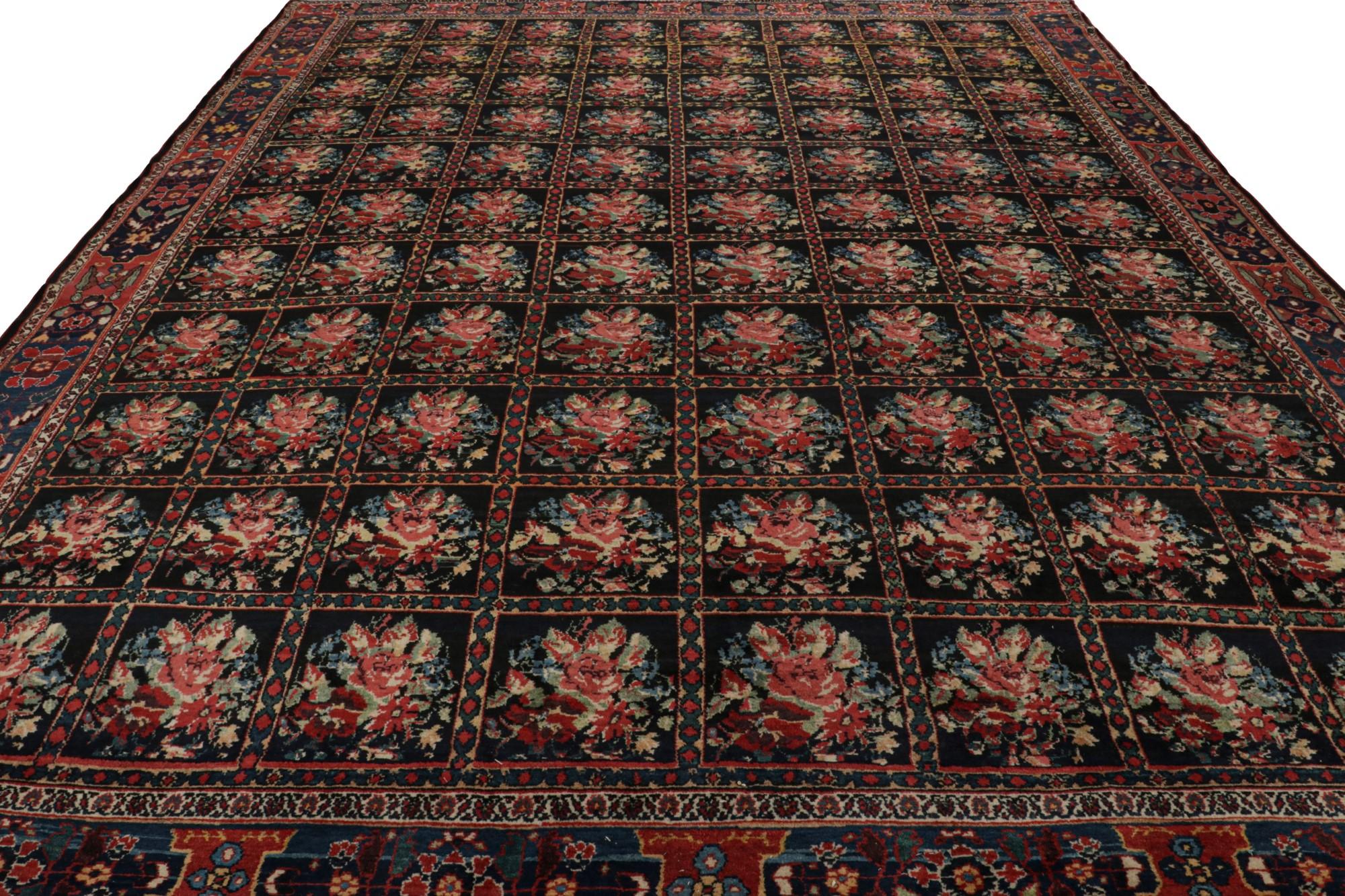 Tribal Antique Persian Bakhtiari Rug with Black, Red and Blue Florals For Sale