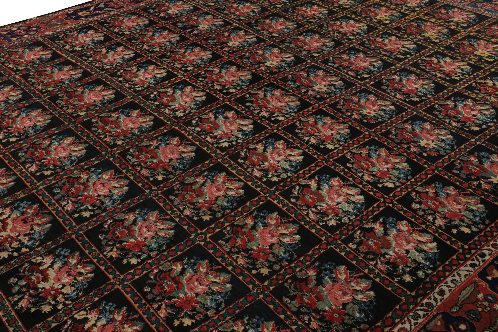 Hand-Knotted Antique Persian Bakhtiari Rug with Black, Red and Blue Florals For Sale
