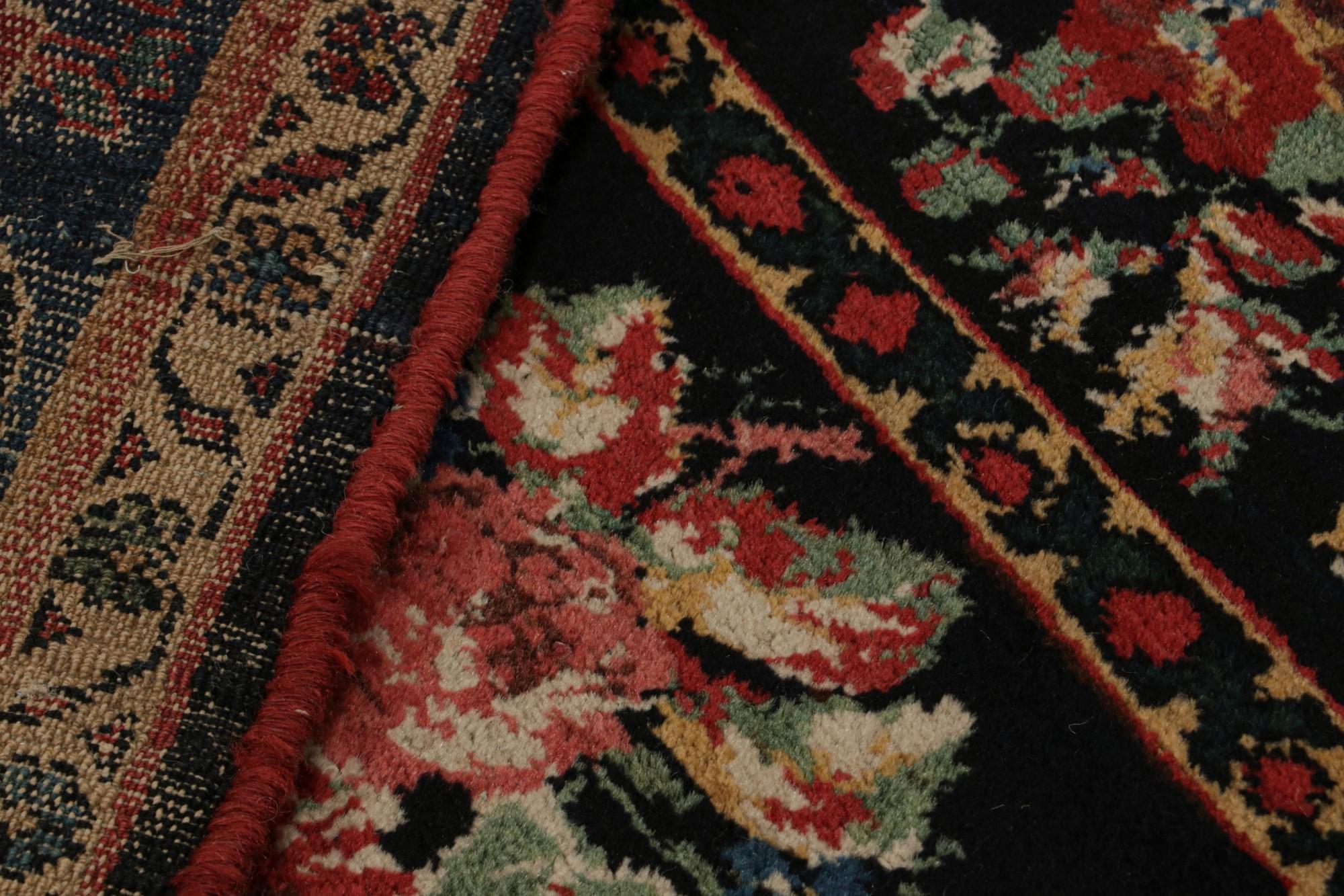 Wool Antique Persian Bakhtiari Rug with Black, Red and Blue Florals For Sale