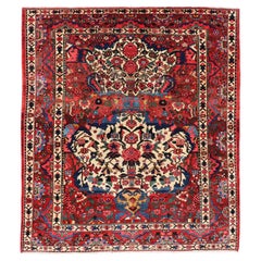 Antique Persian Bakhtiari Rug with Bold Graphic Design in Rich Red 9'11 x 11'7