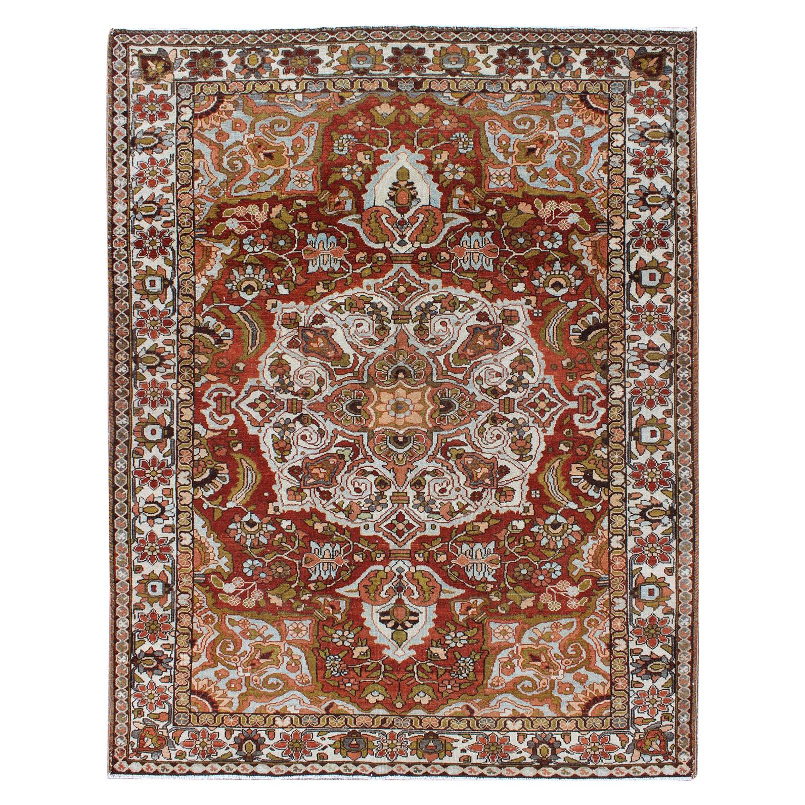 Antique Persian Bakhtiari Rug with Classic Ornate Central Medallion Design