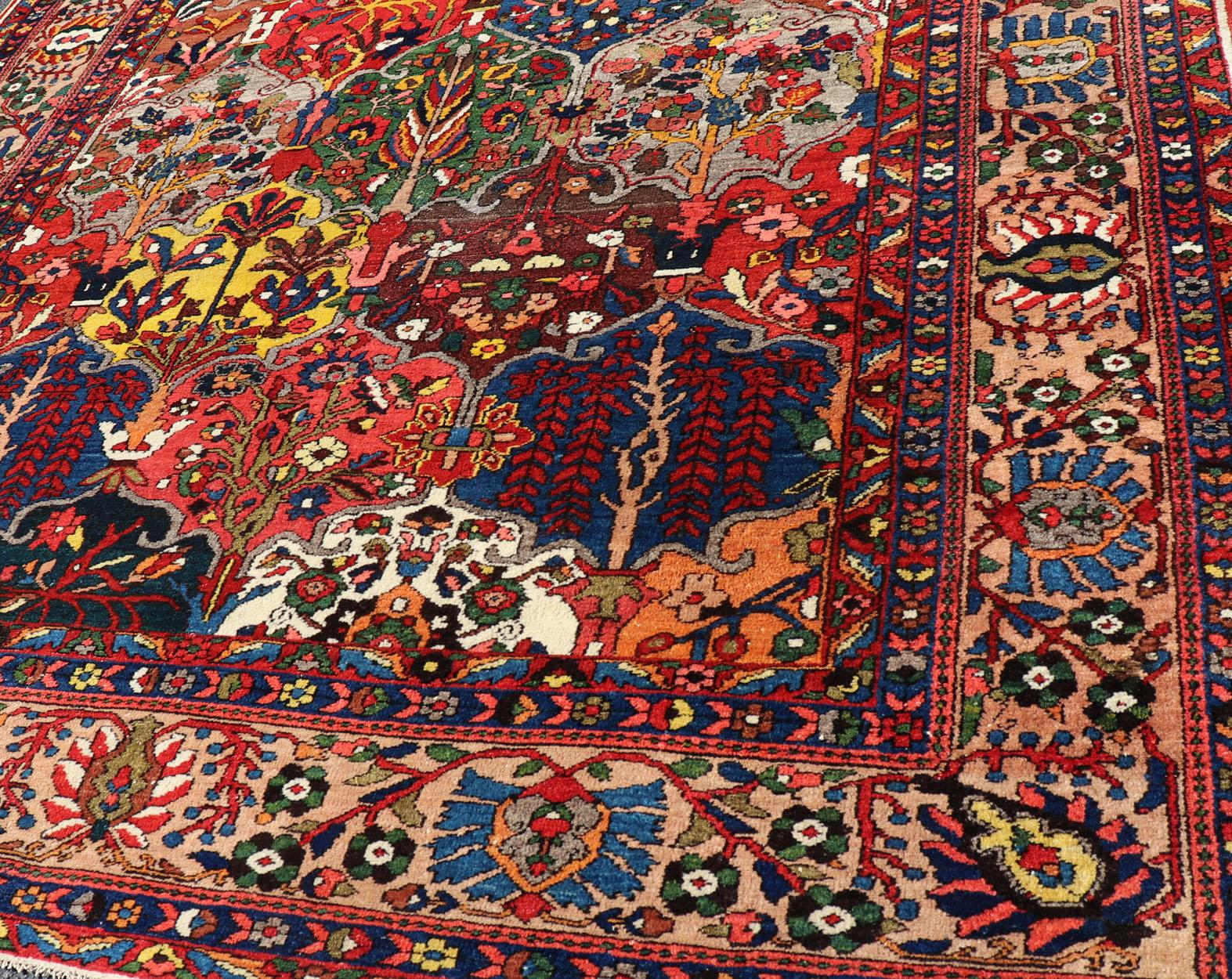 Antique Persian Bakhtiari Rug with Diamond Garden Design in Multicolor For Sale 3