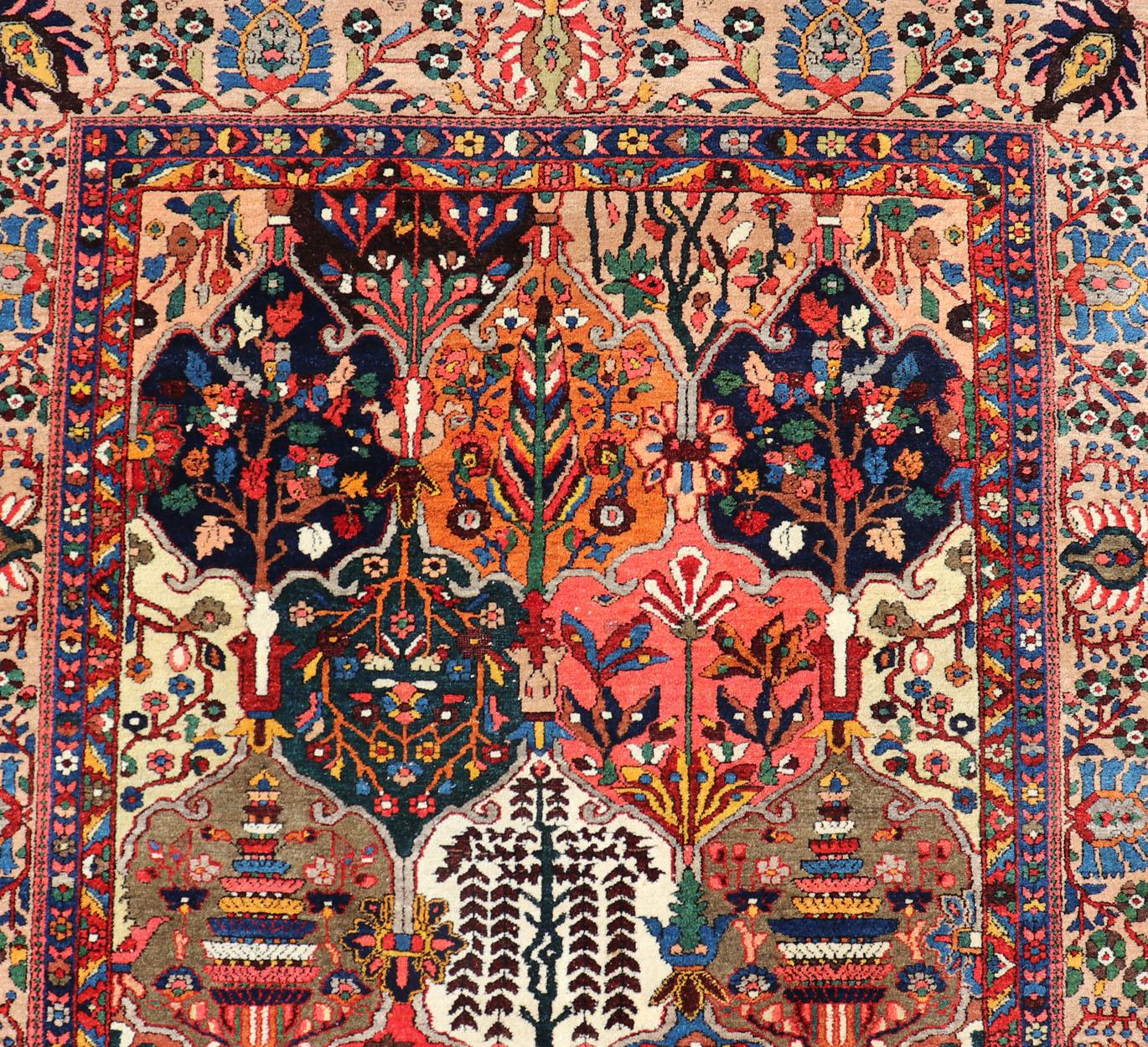 Antique Persian Bakhtiari Rug with Diamond Garden Design in Multicolor For Sale 4