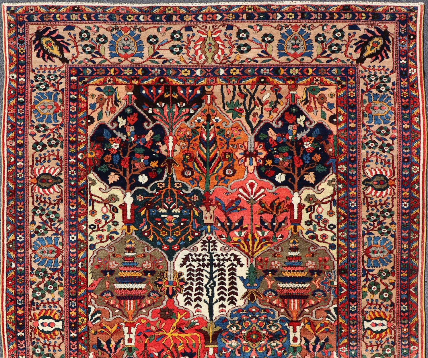Antique Persian Bakhtiari Rug with Diamond Garden Design in Multicolor For Sale 6