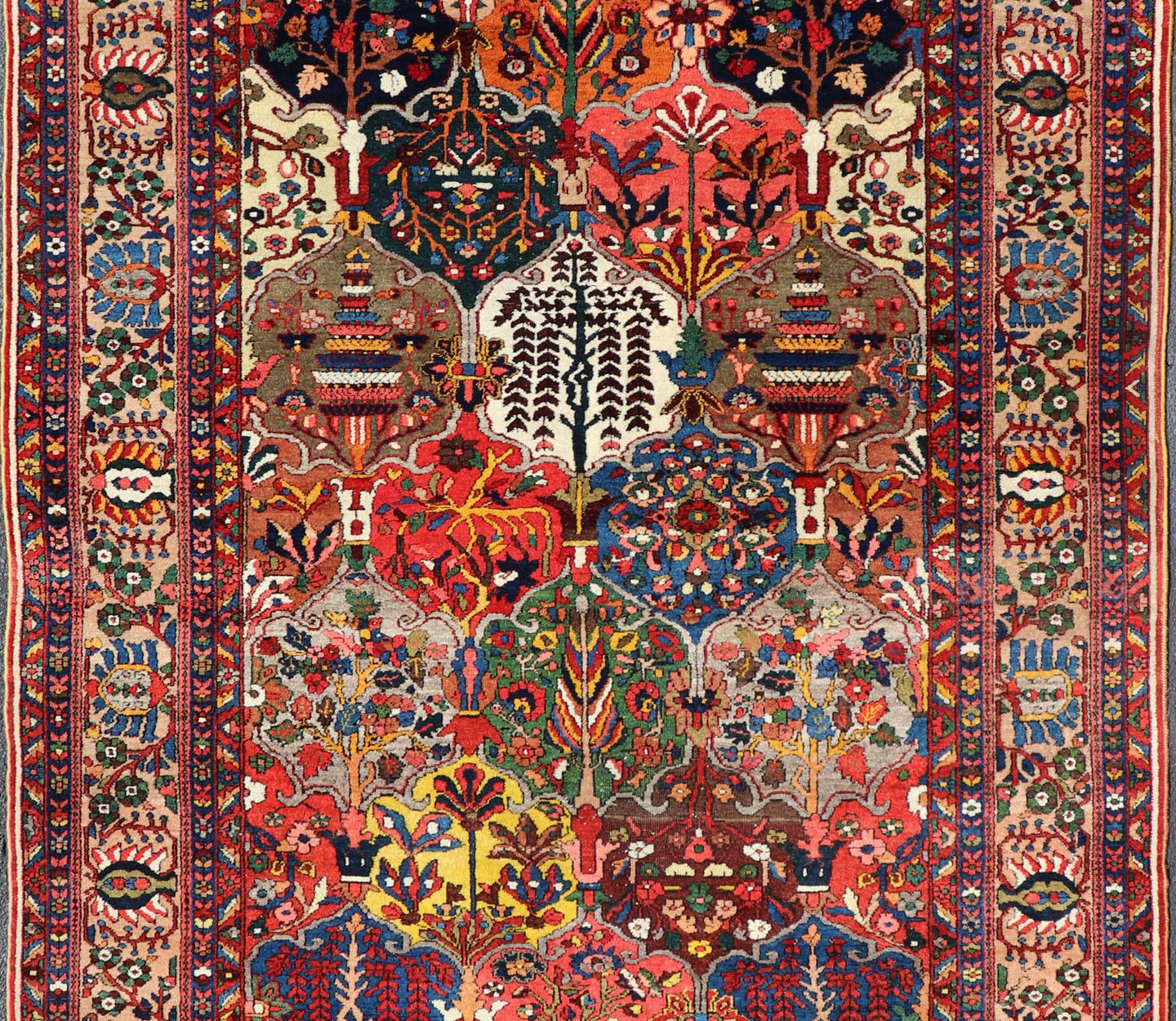 Antique Persian Bakhtiari Rug with Diamond Garden Design in Multicolor For Sale 7